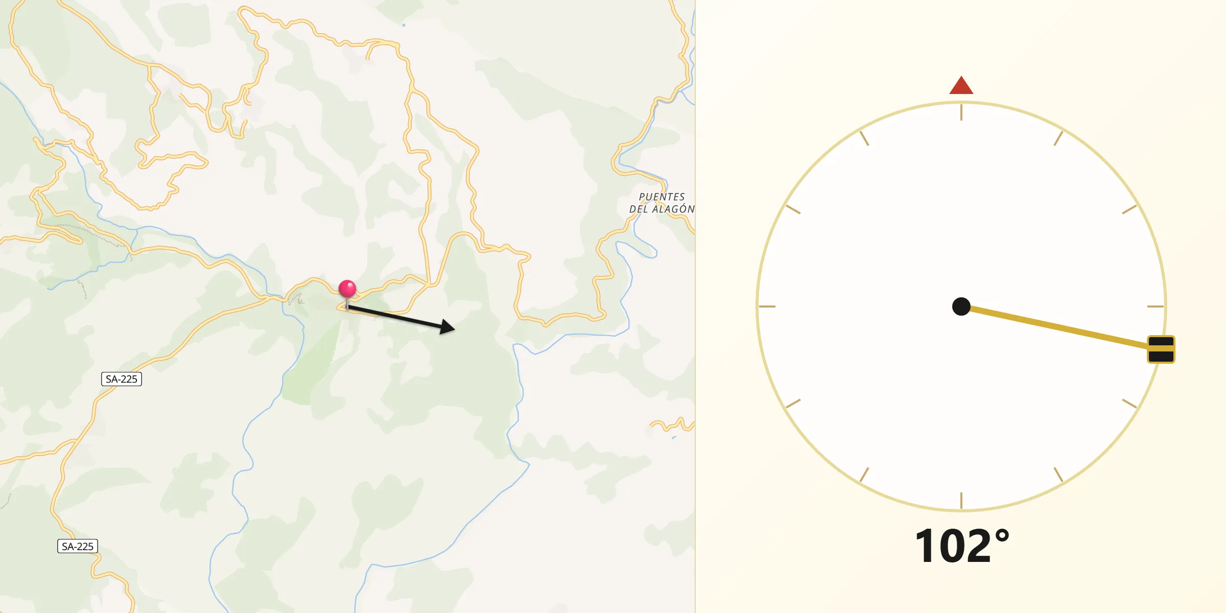 Dirección de la Qibla desde Miranda del Castañar