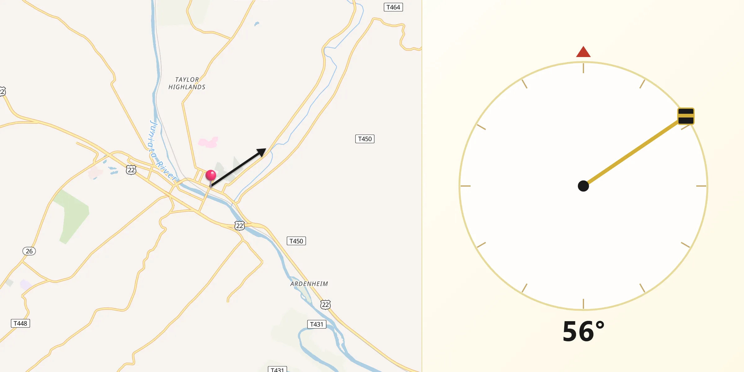 Qibla Direction from Huntingdon