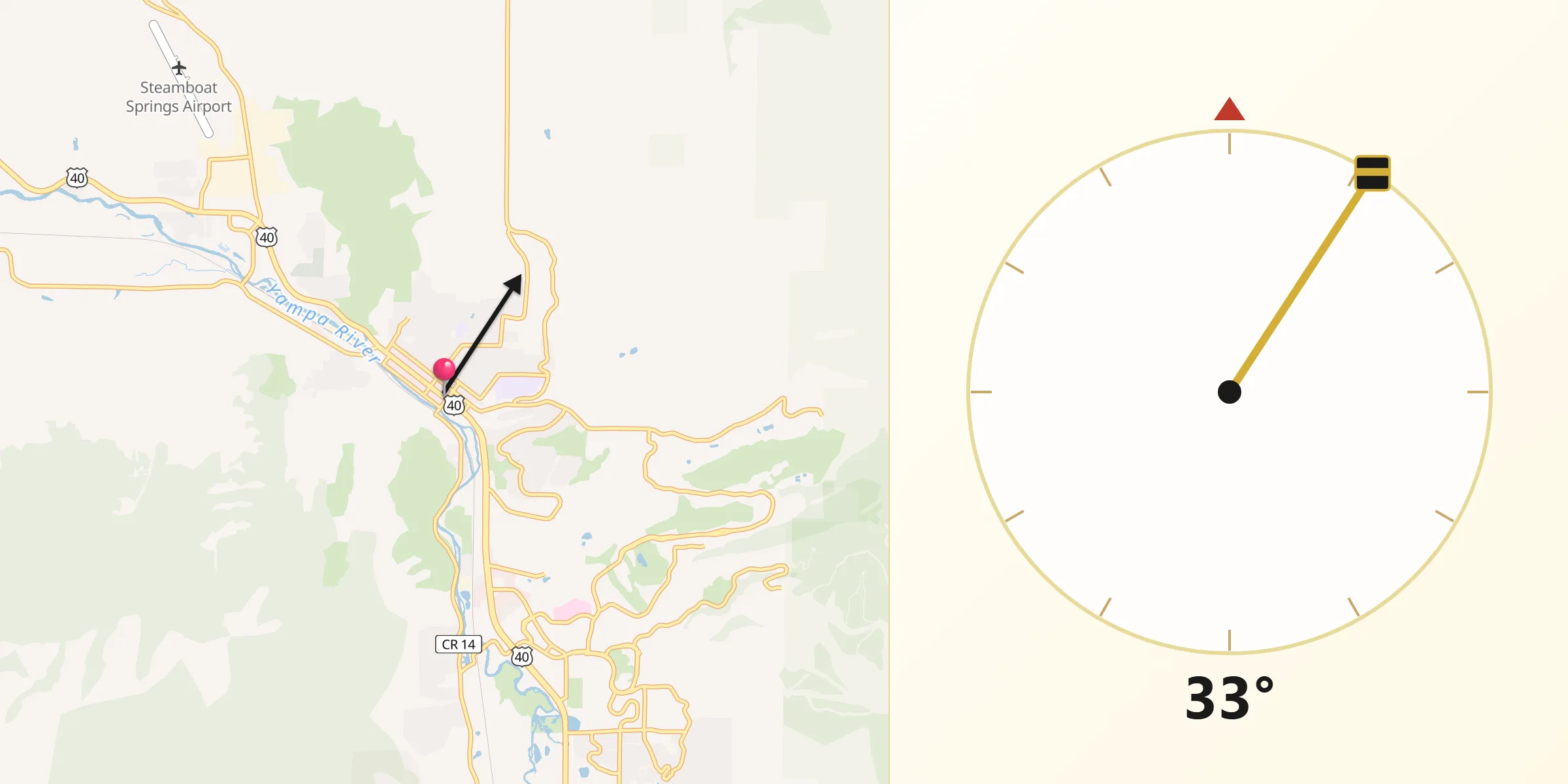 Qibla Direction from Steamboat Springs