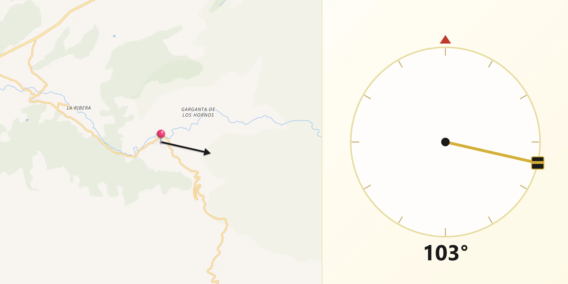 Dirección de la Qibla desde Navacepedilla de Corneja
