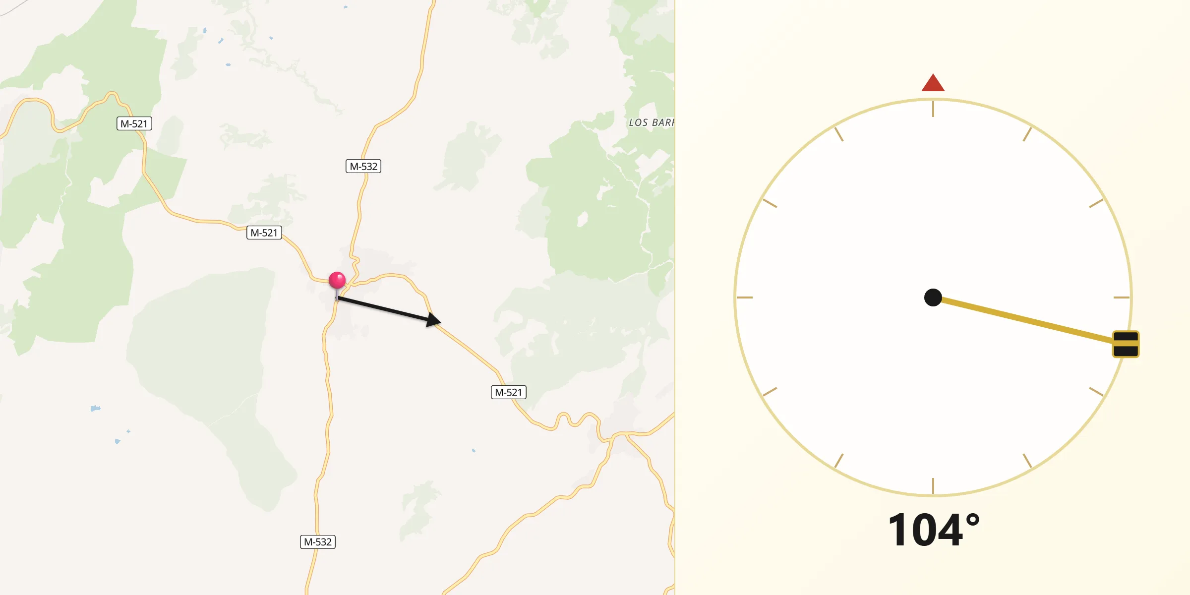 Dirección de la Qibla desde Fresnedillas de la Oliva