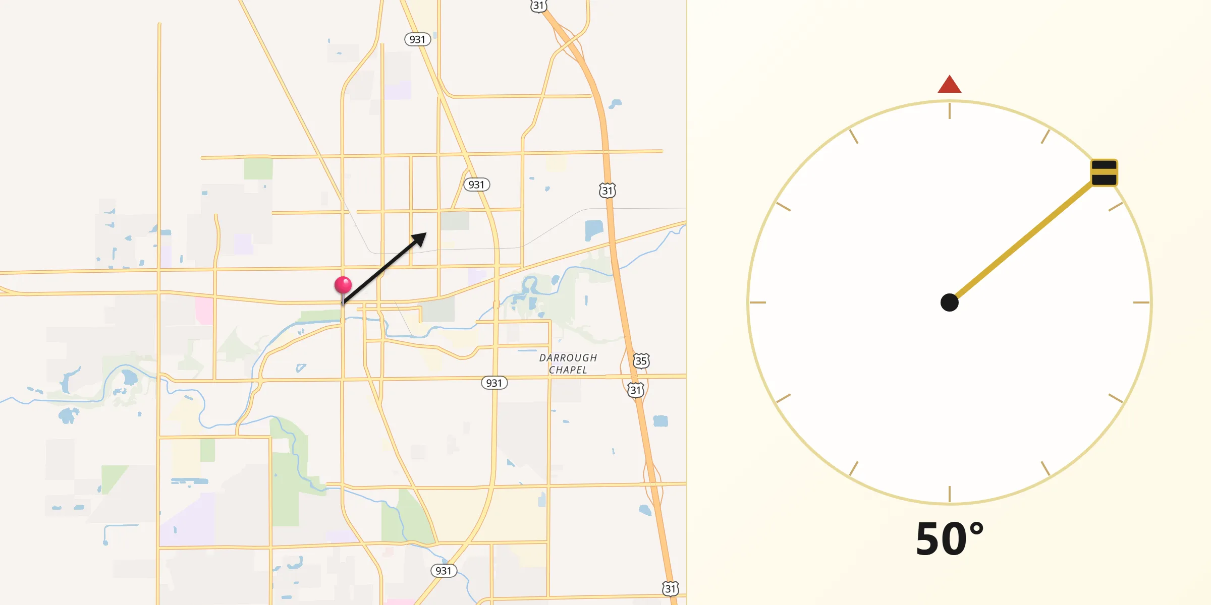 Qibla Direction from Kokomo