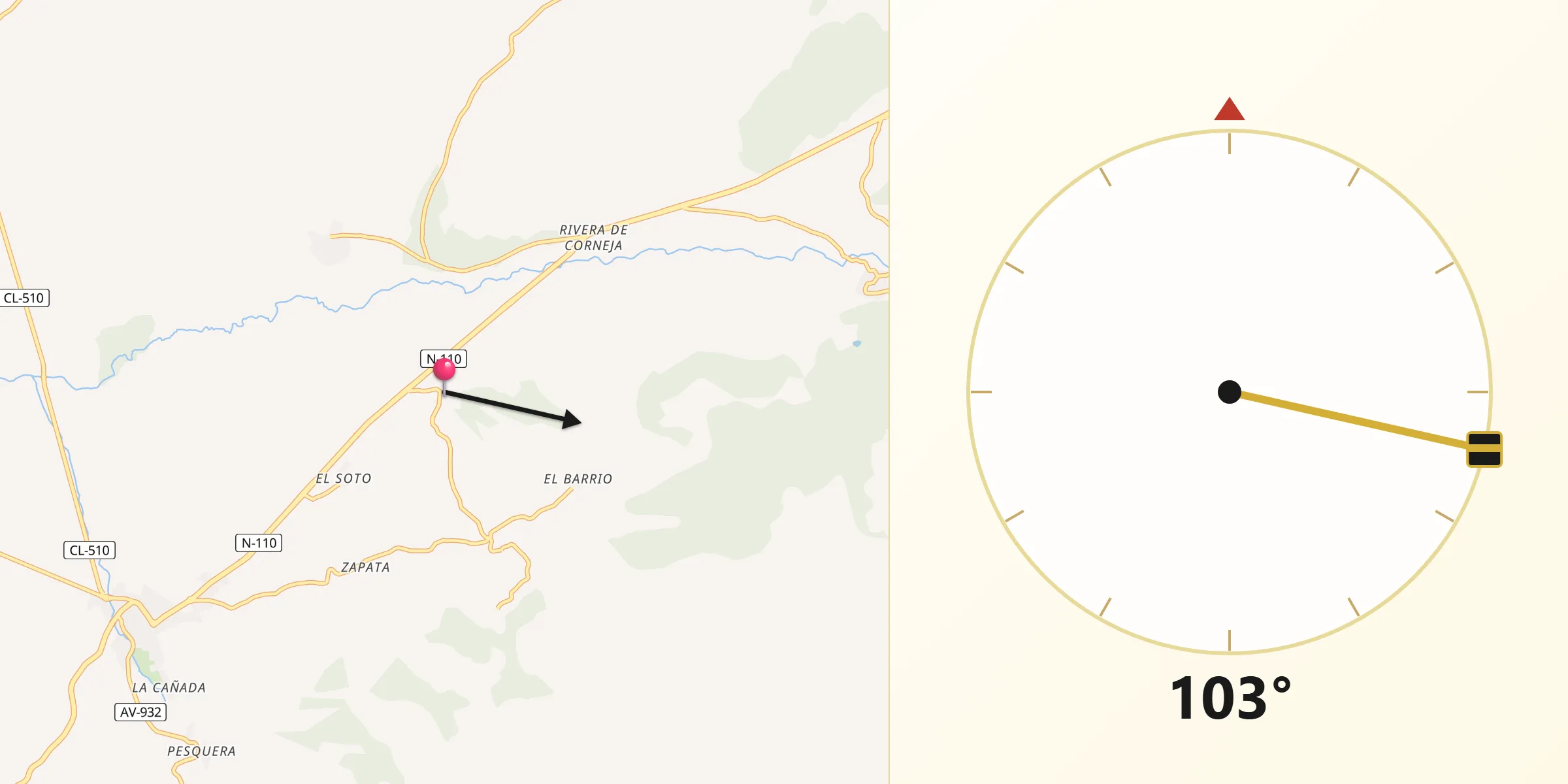 Dirección de la Qibla desde San Miguel de Corneja