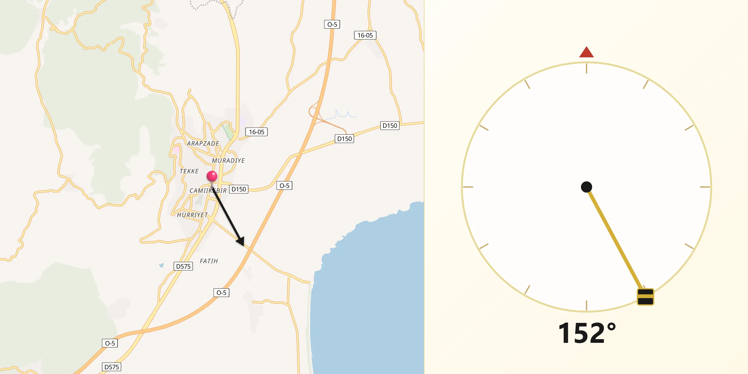 Direction vers la Qibla depuis Orhangazi