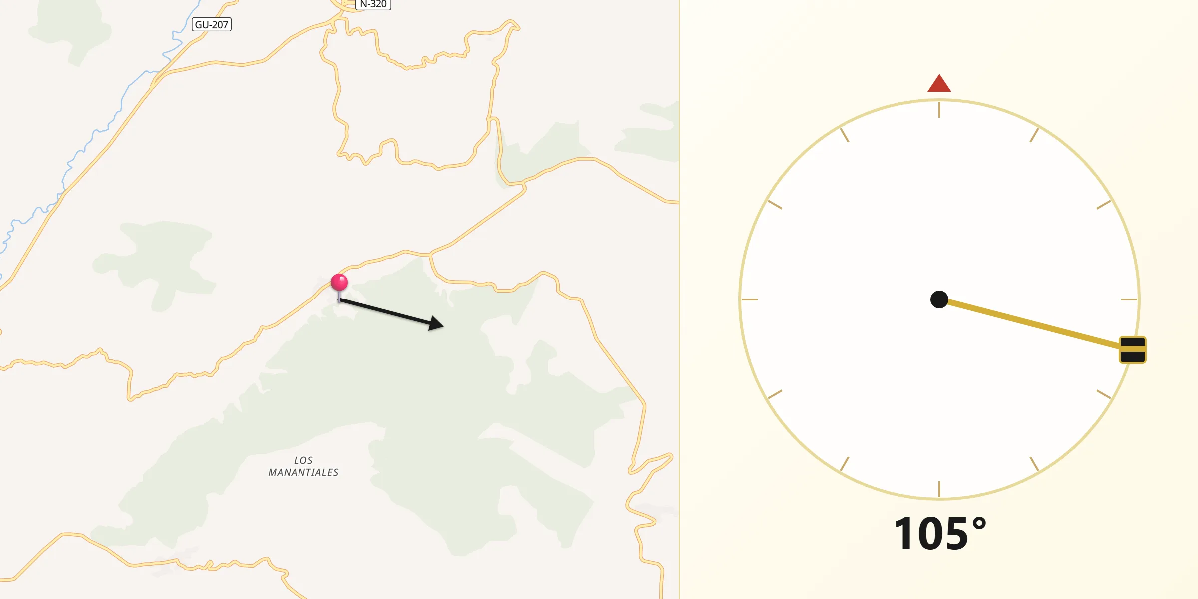 Dirección de la Qibla desde Renera