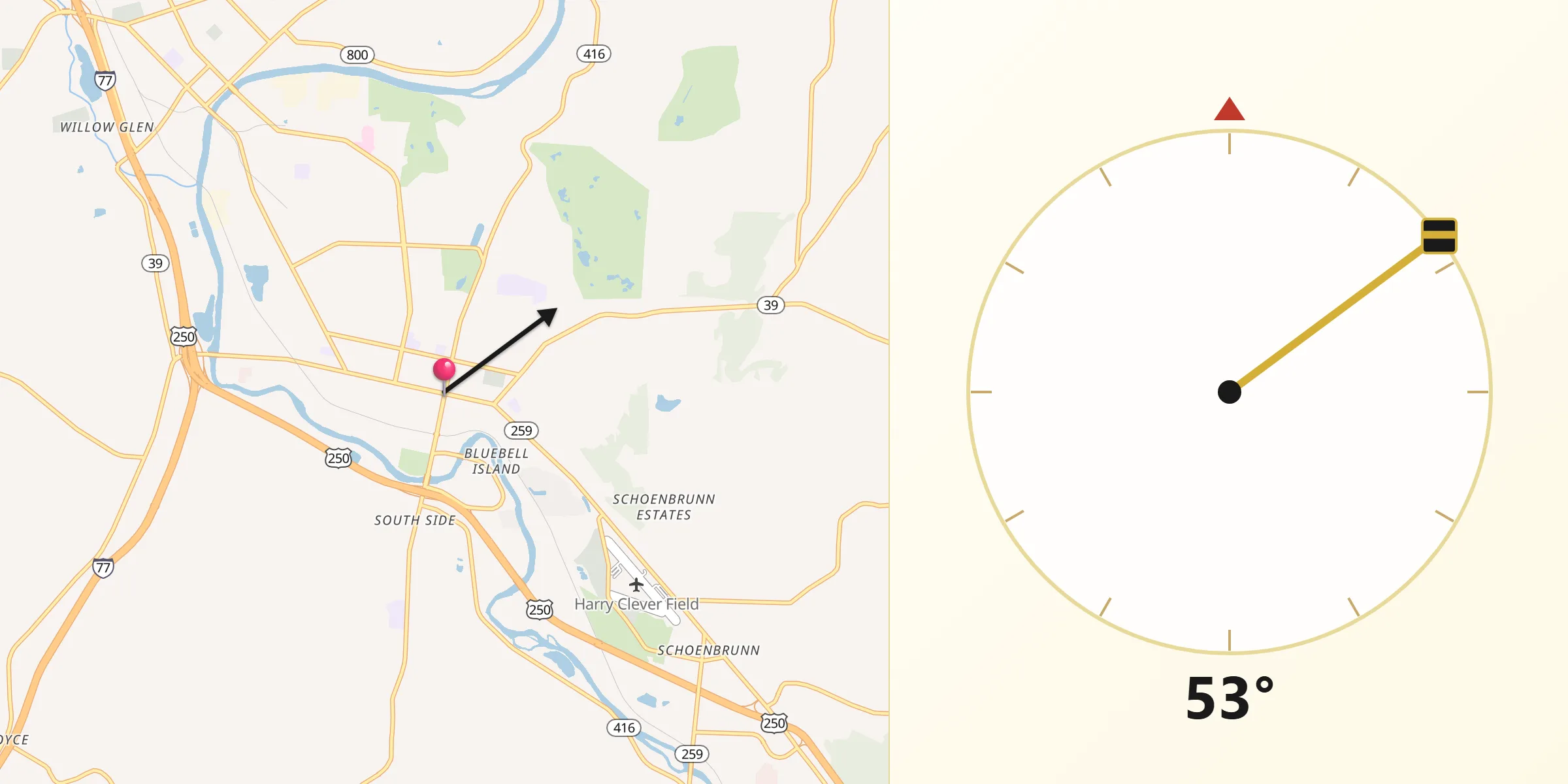 Qibla Direction from New Philadelphia