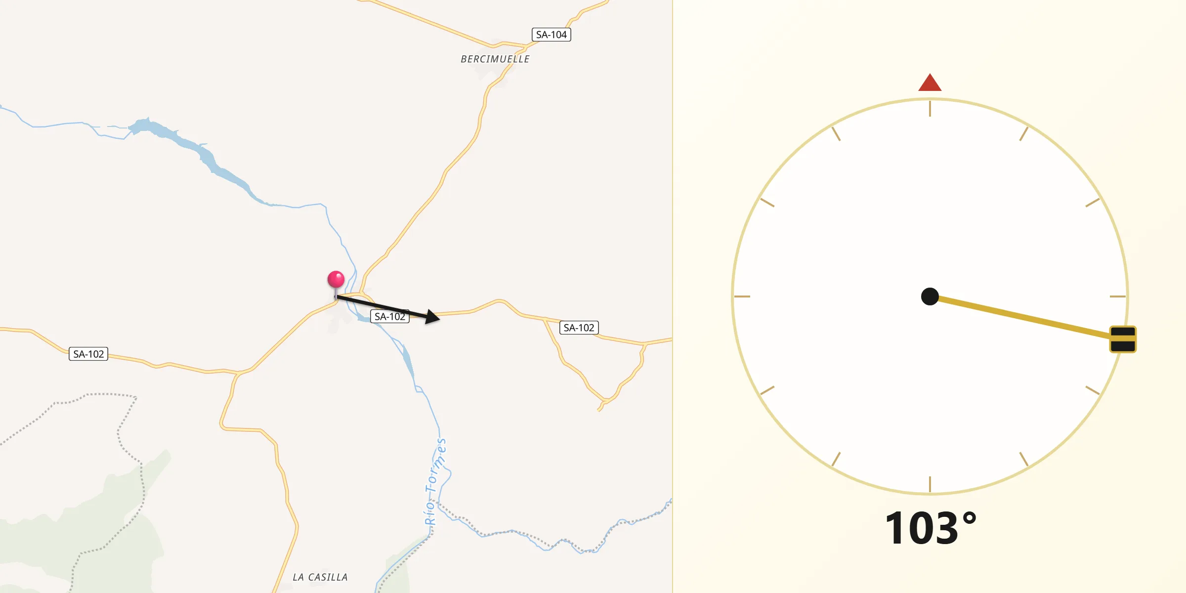 Dirección de la Qibla desde Puente del Congosto