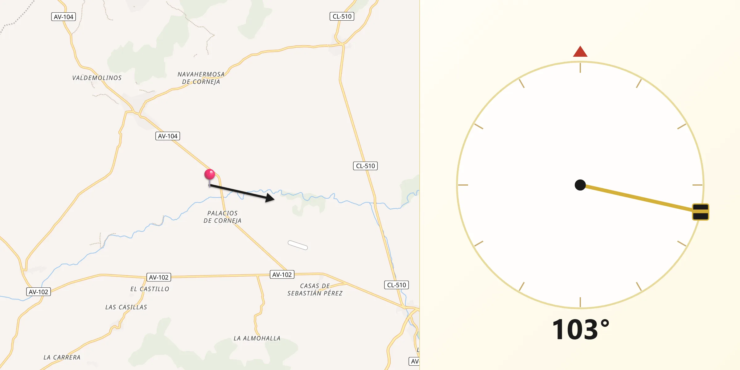 Dirección de la Qibla desde San Bartolomé de Corneja