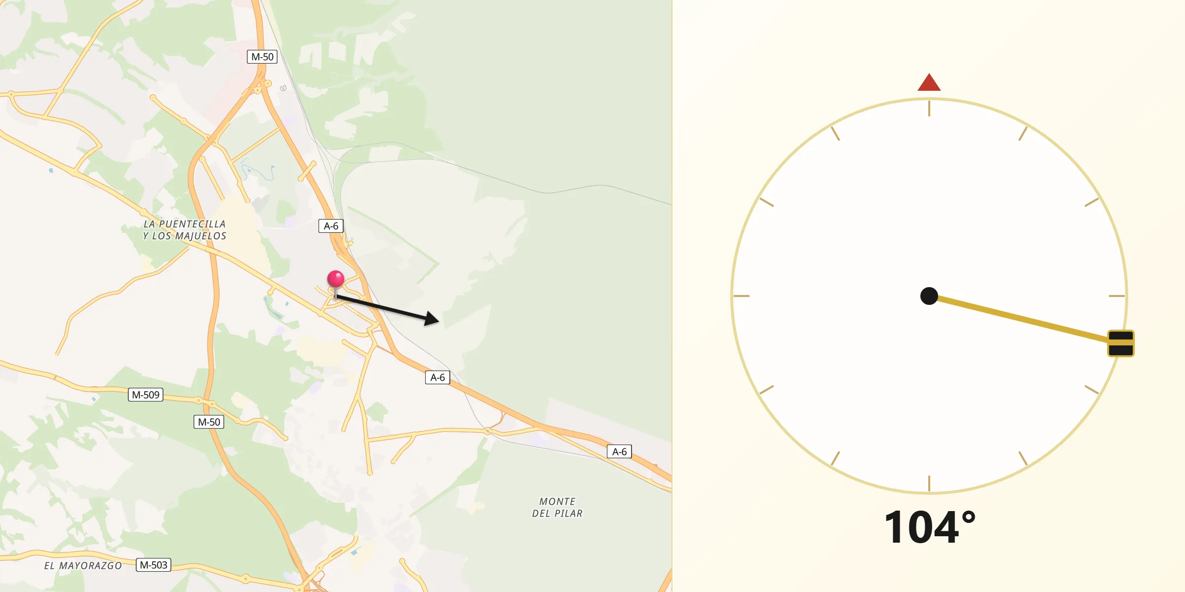 Dirección de la Qibla desde Las Rozas de Madrid