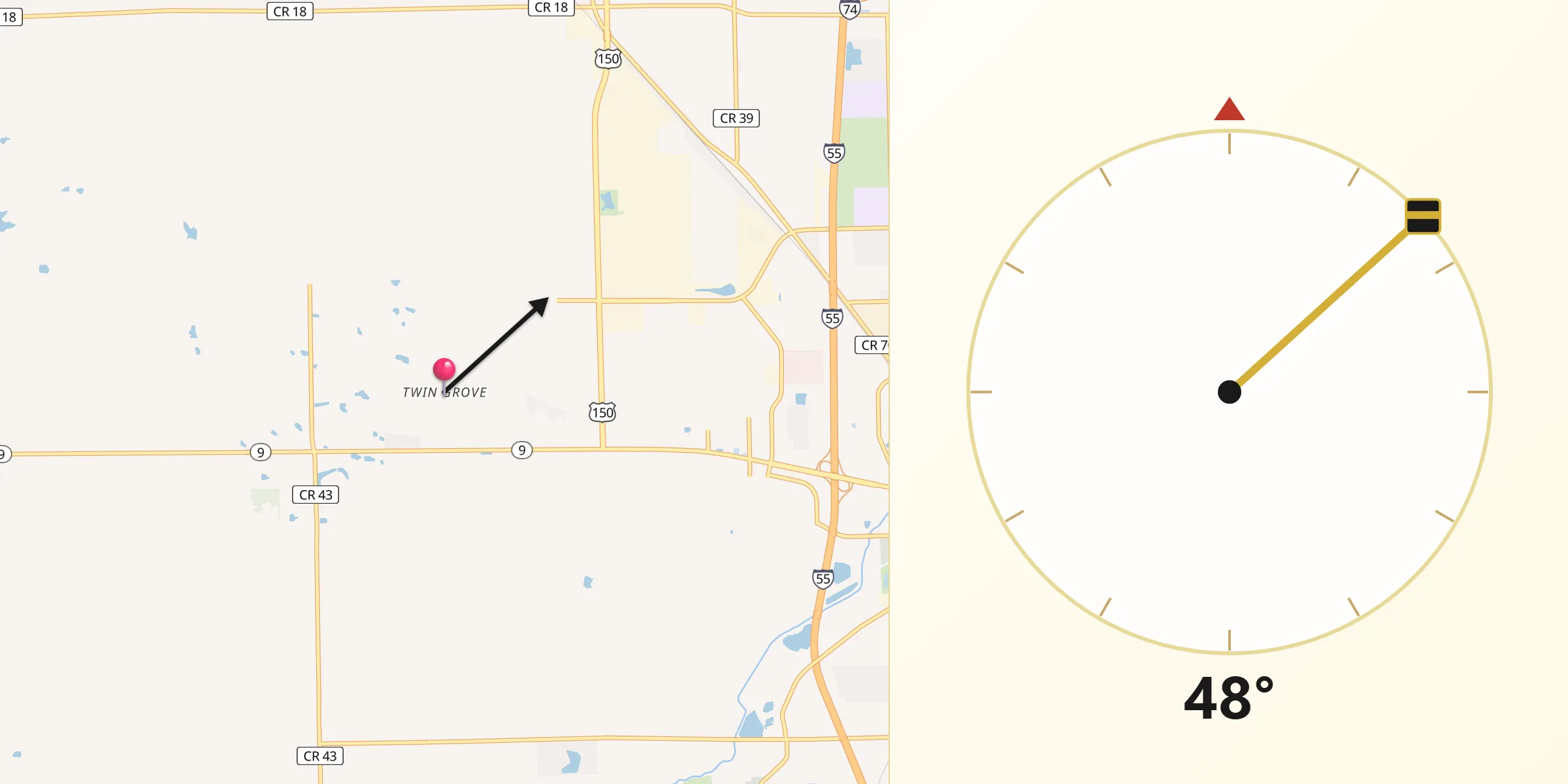 Qibla Direction from Twin Grove