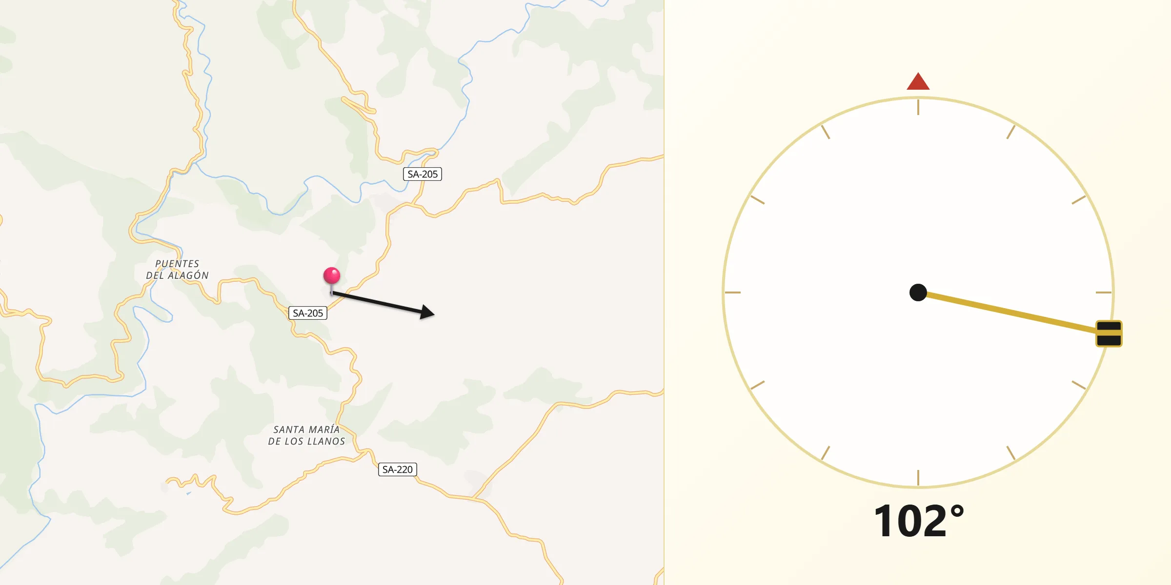 Dirección de la Qibla desde Santibáñez de la Sierra
