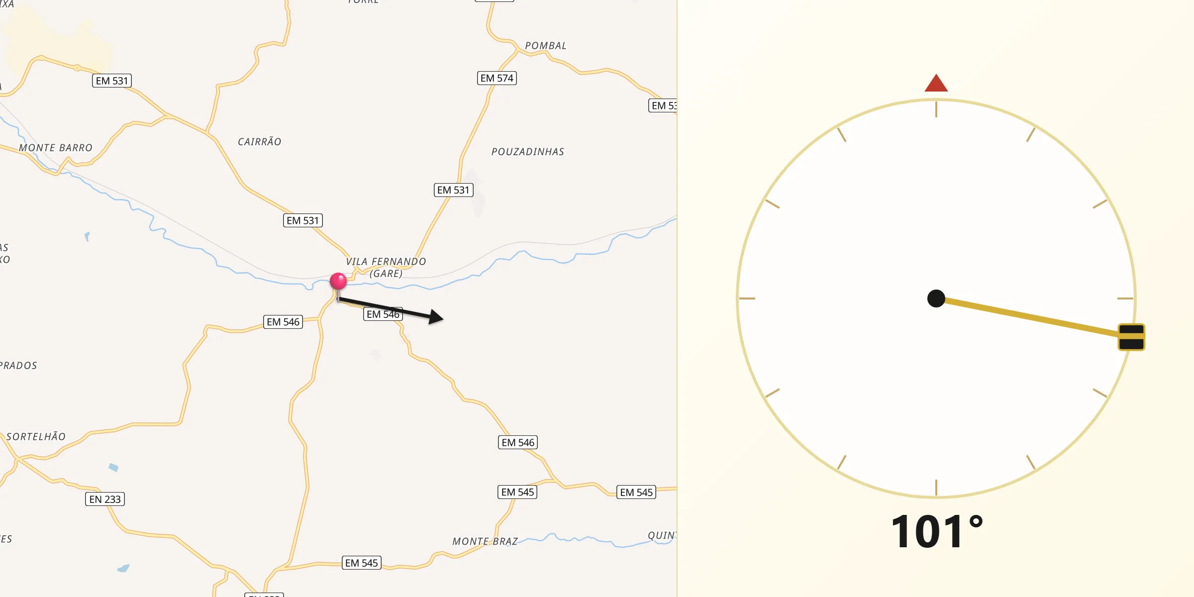 Direção da Qibla a partir de Vila Fernando