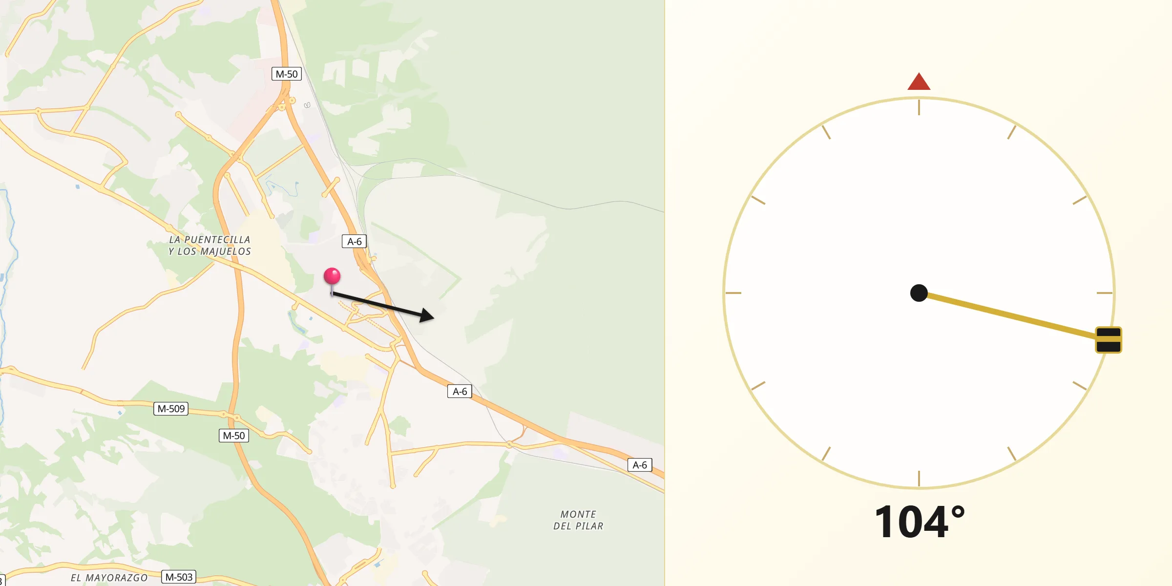 Dirección de la Qibla desde Las Rozas de Madrid