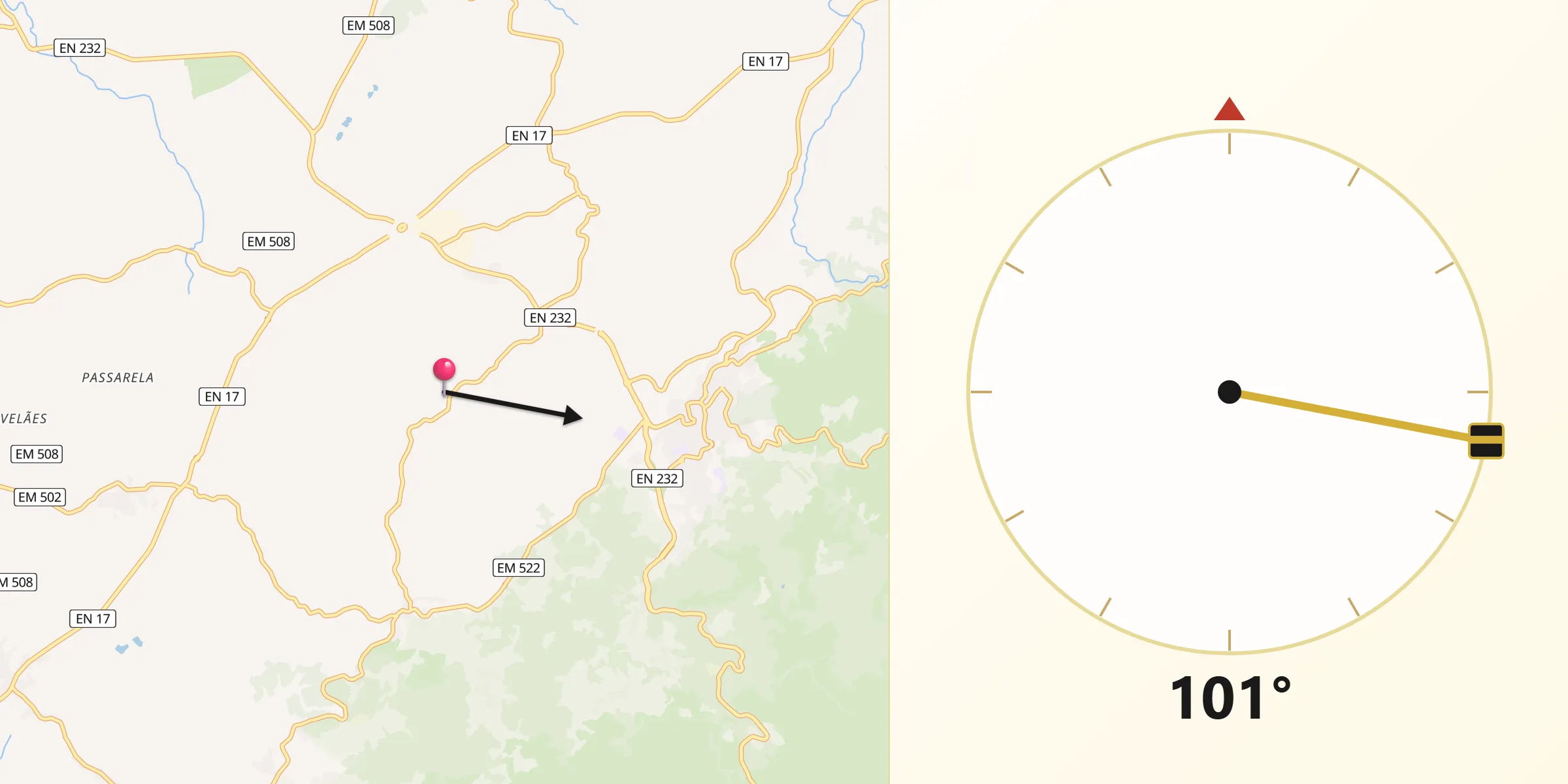 Direção da Qibla a partir de Vinhó