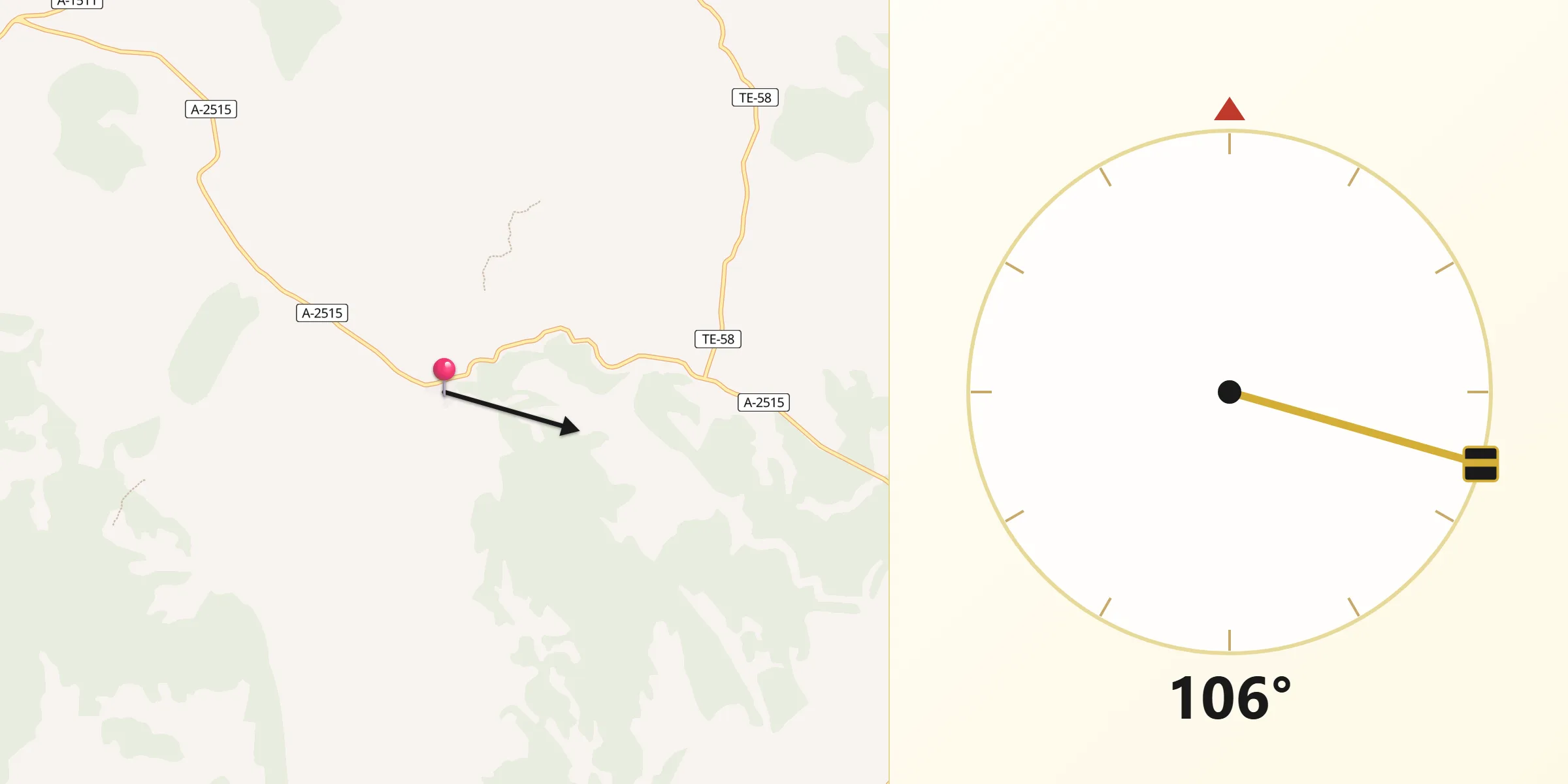 Dirección de la Qibla desde Monterde de Albarracín