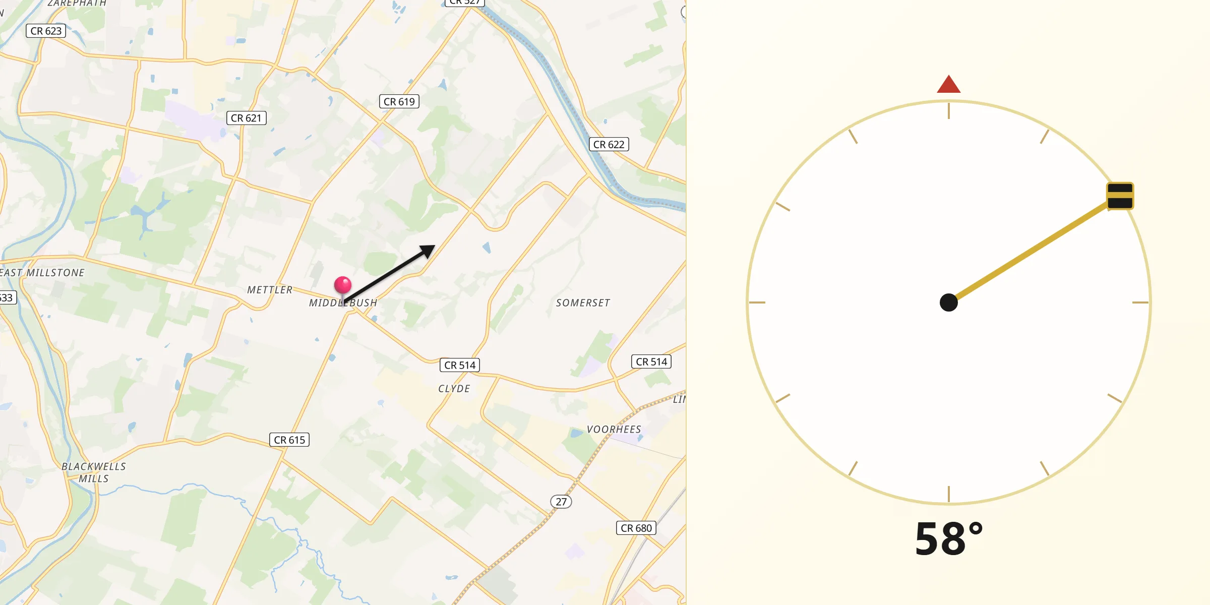 Qibla Direction from Middlebush