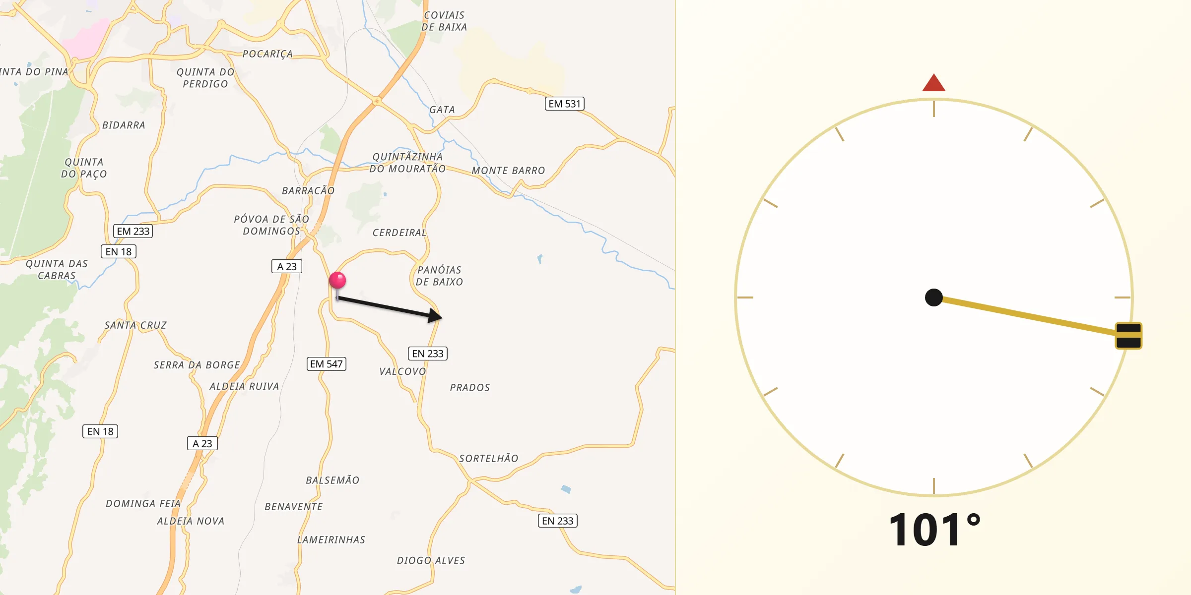 Direção da Qibla a partir de Panoias de Cima
