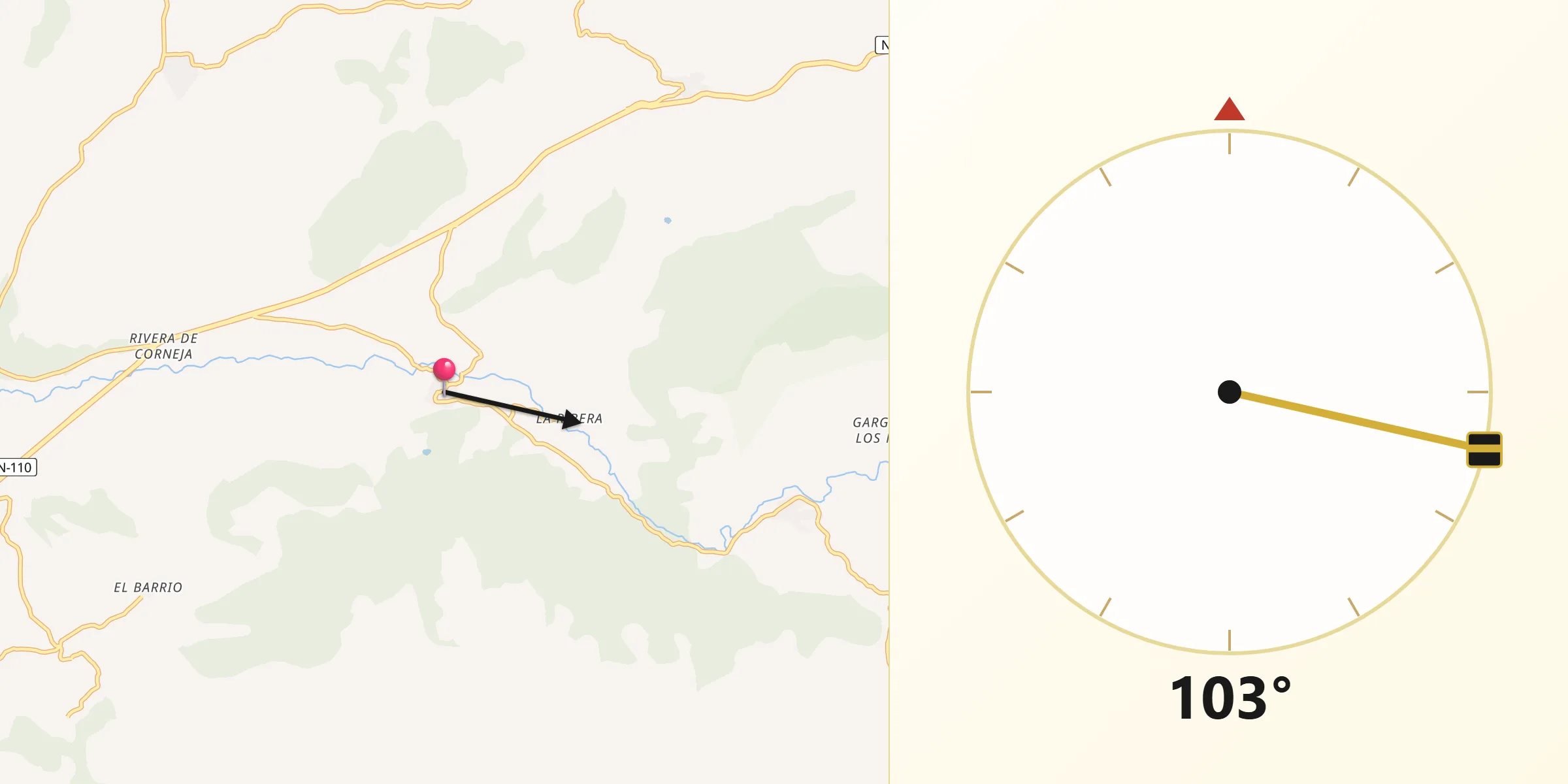 Dirección de la Qibla desde Villafranca de la Sierra