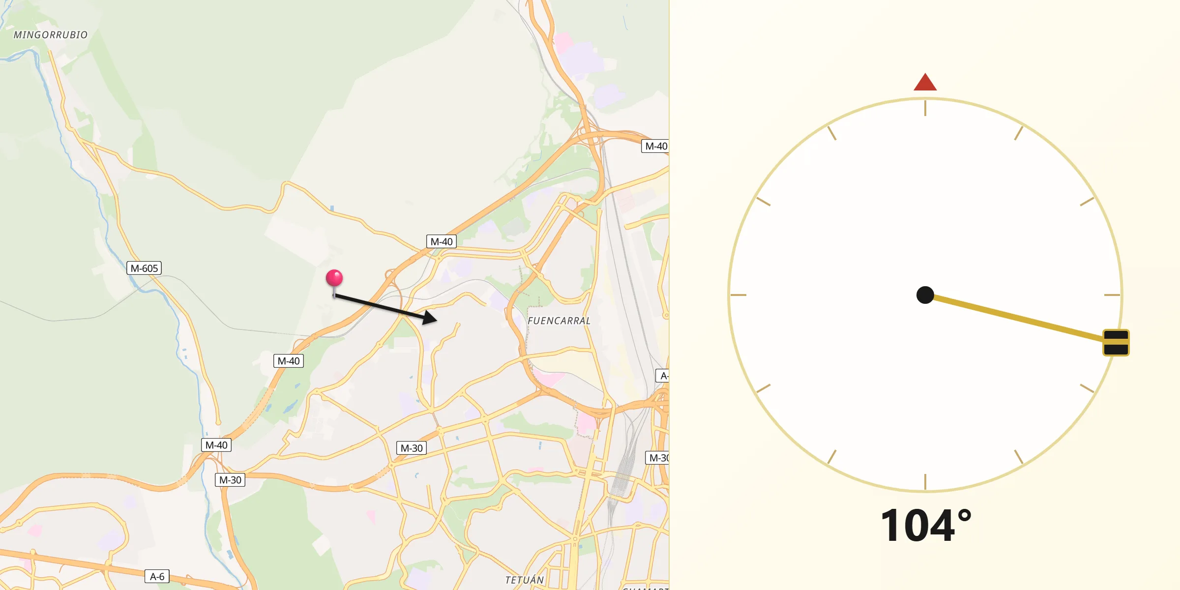 Dirección de la Qibla desde Fuencarral-El Pardo