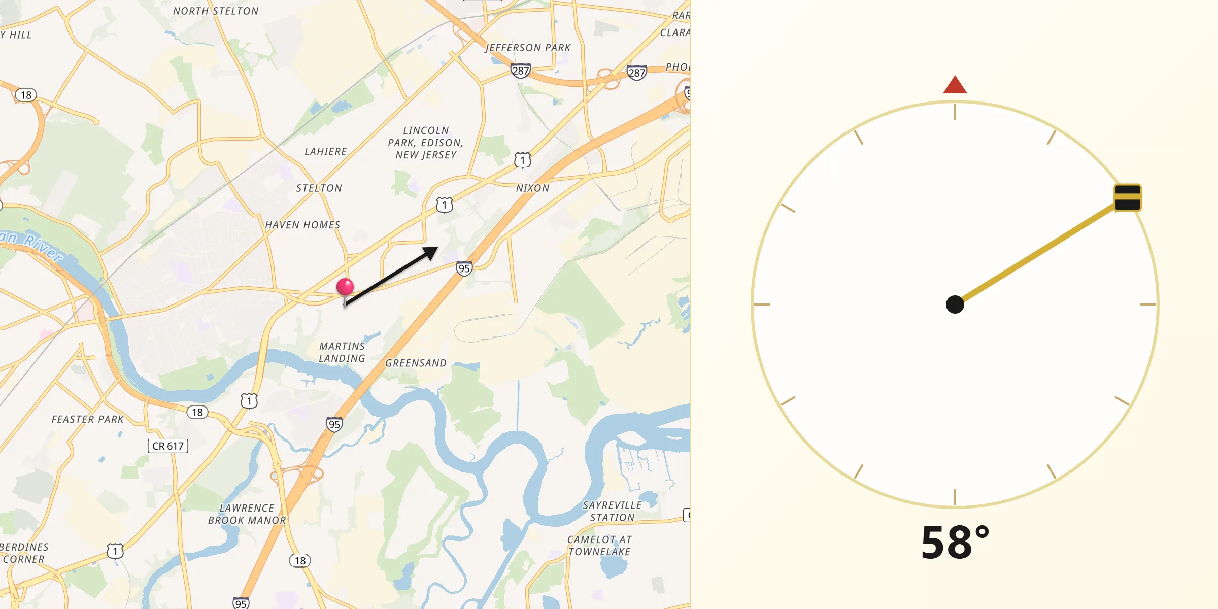 Qibla Direction from Piscataway