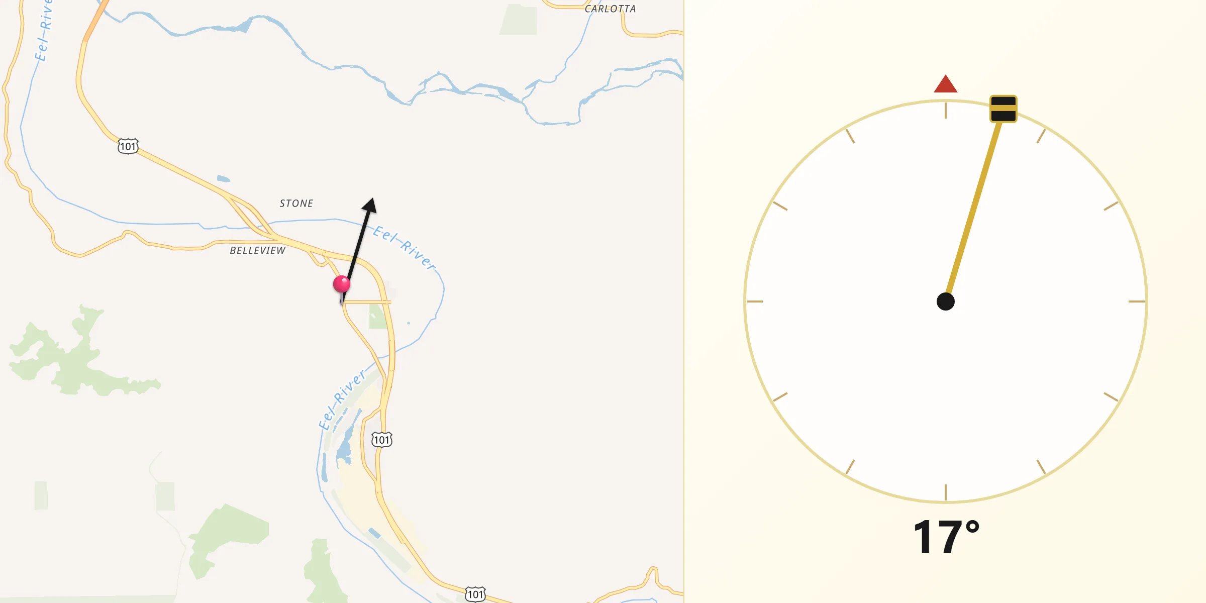 Qibla Direction from Rio Dell
