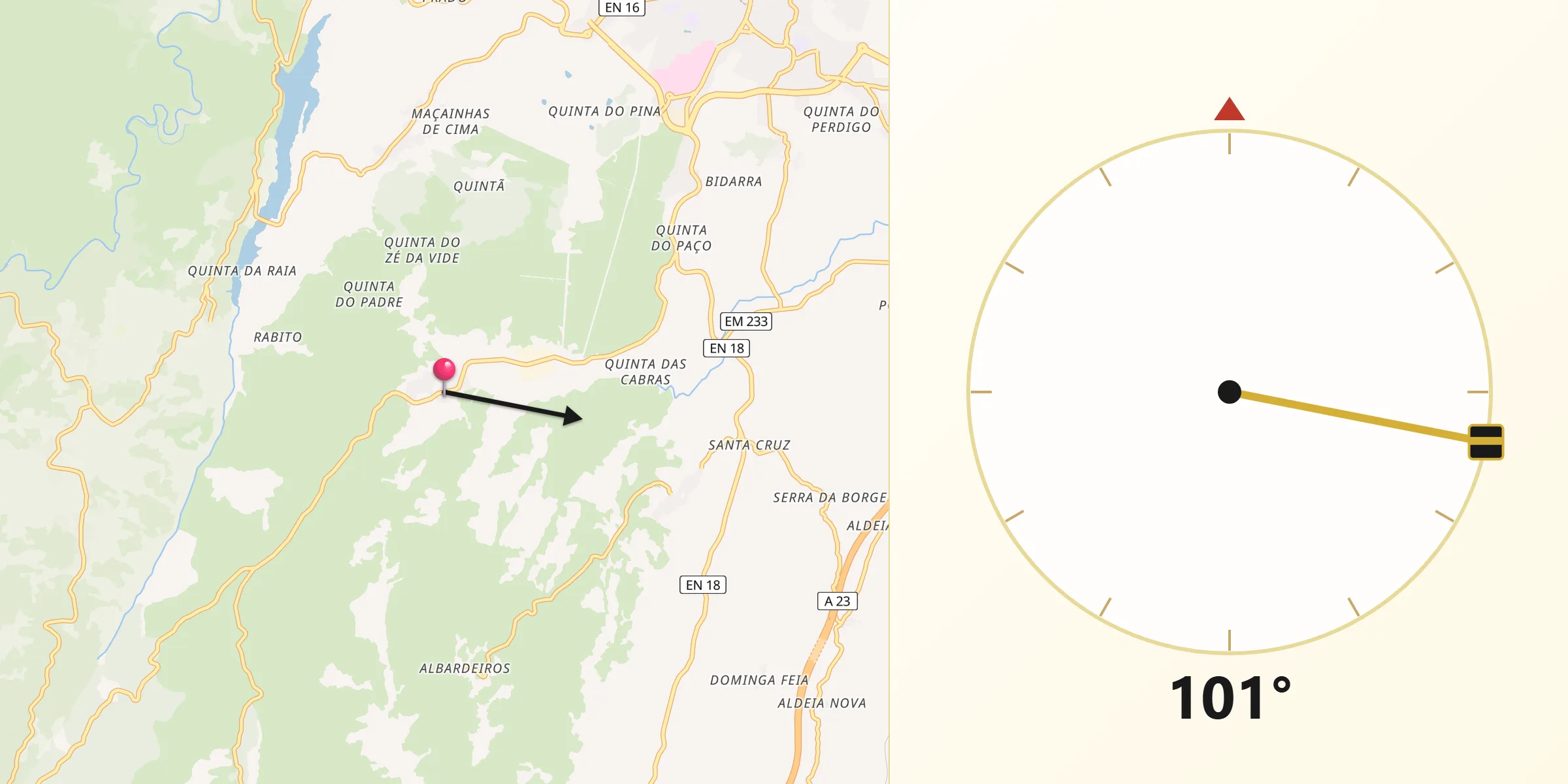 Direção da Qibla a partir de Vale de Estrela