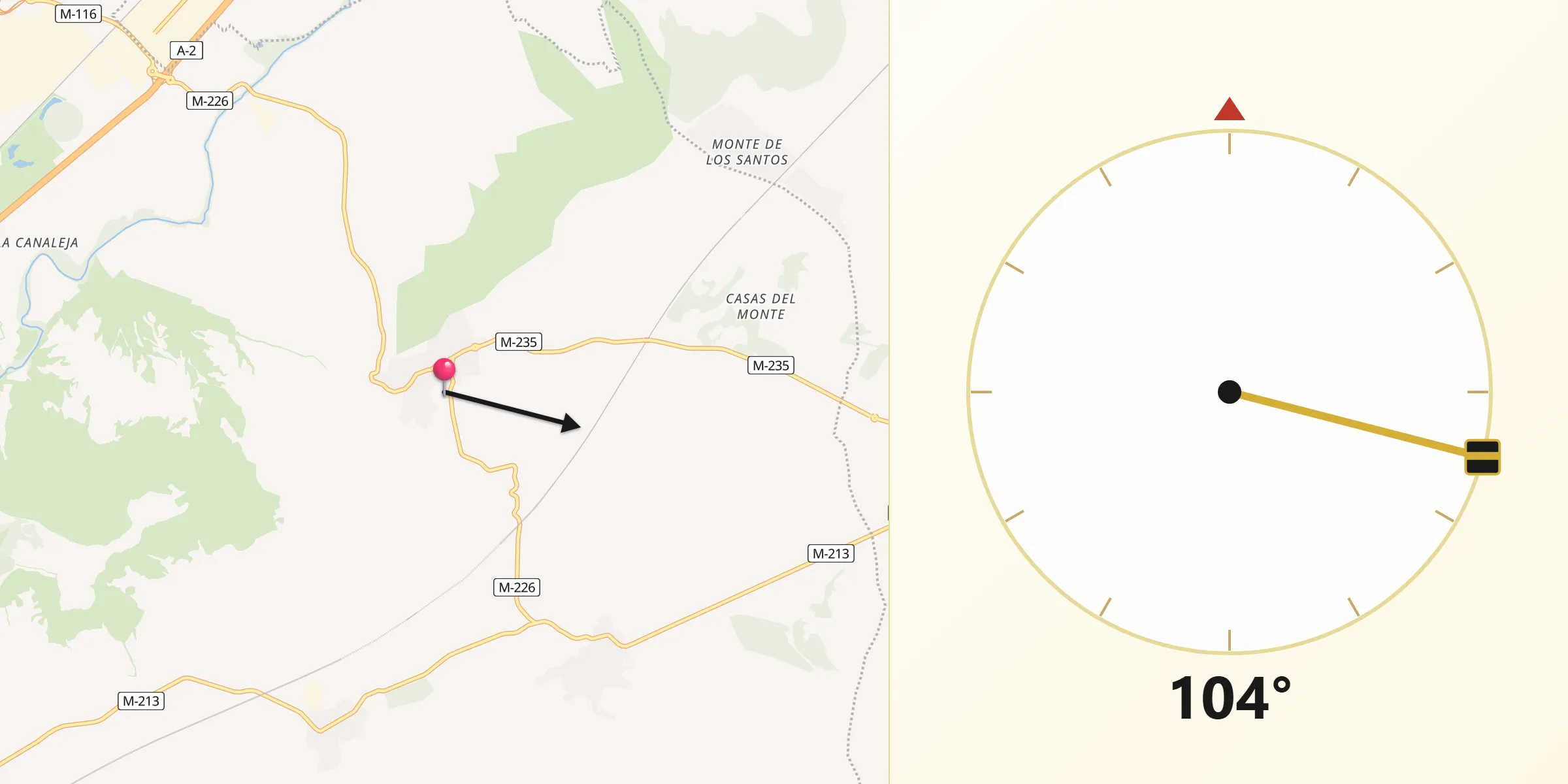 Dirección de la Qibla desde Los Santos de la Humosa
