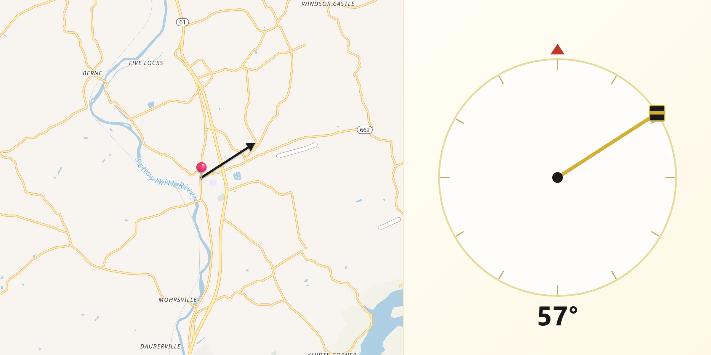 Qibla Direction from Shoemakersville