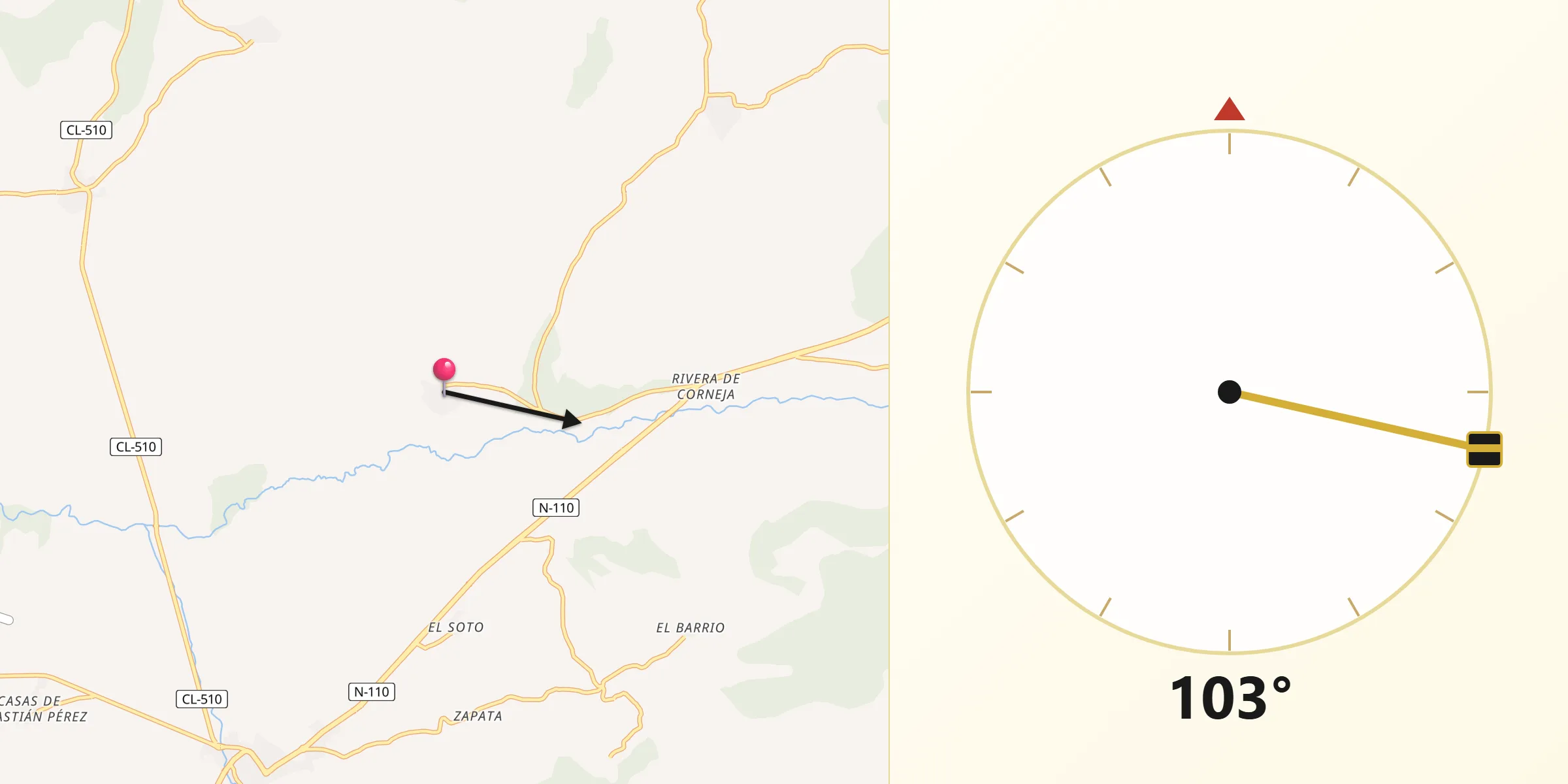 Dirección de la Qibla desde Mesegar de Corneja