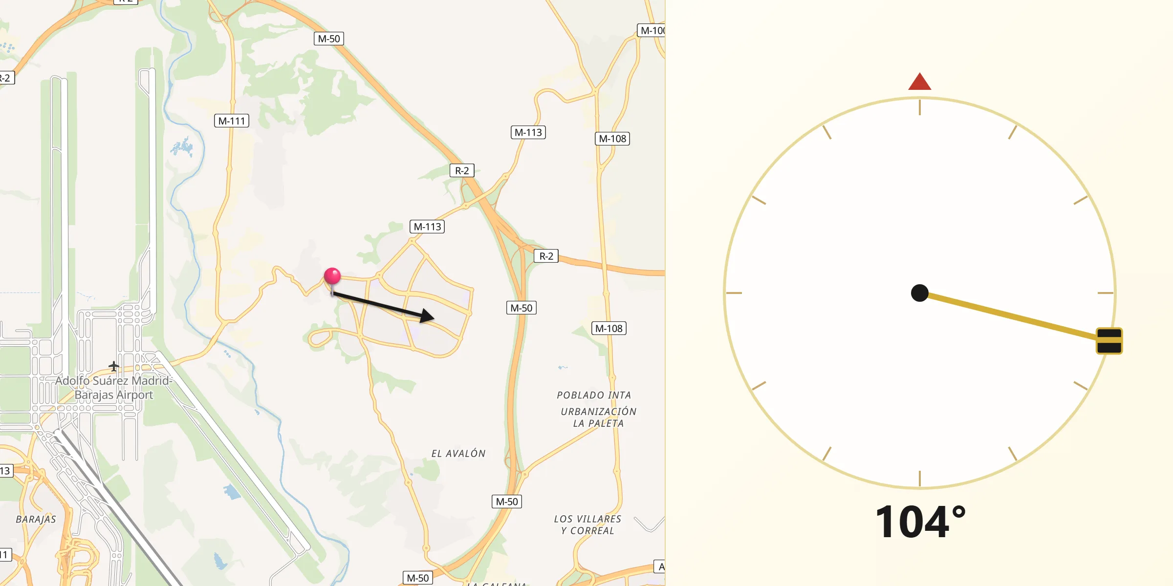 Dirección de la Qibla desde Paracuellos de Jarama