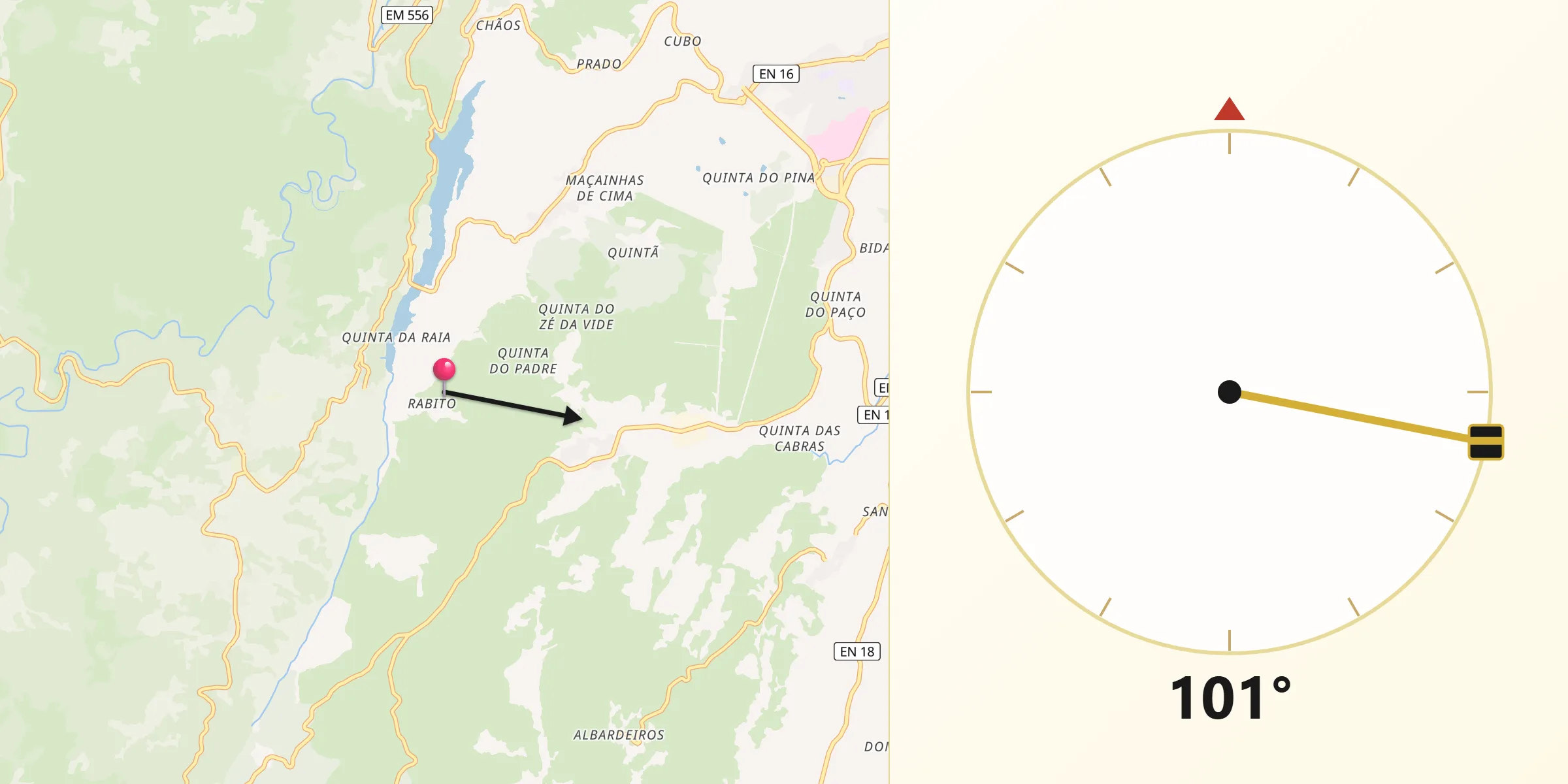 Direção da Qibla a partir de Corujeira