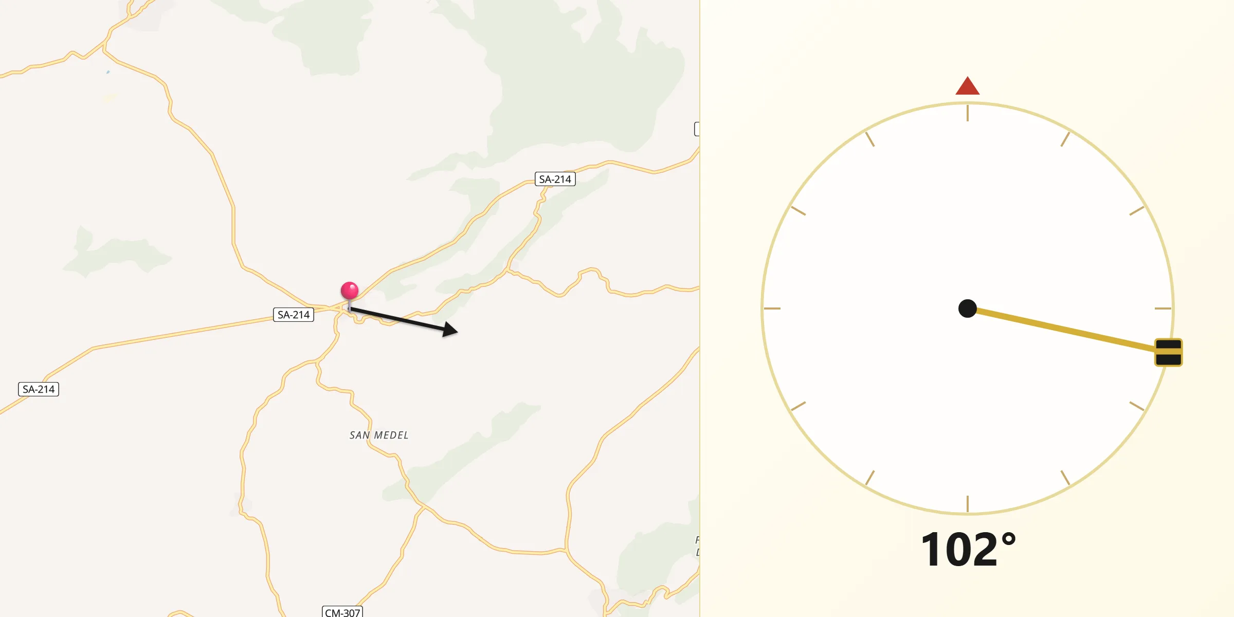 Dirección de la Qibla desde Valdelacasa