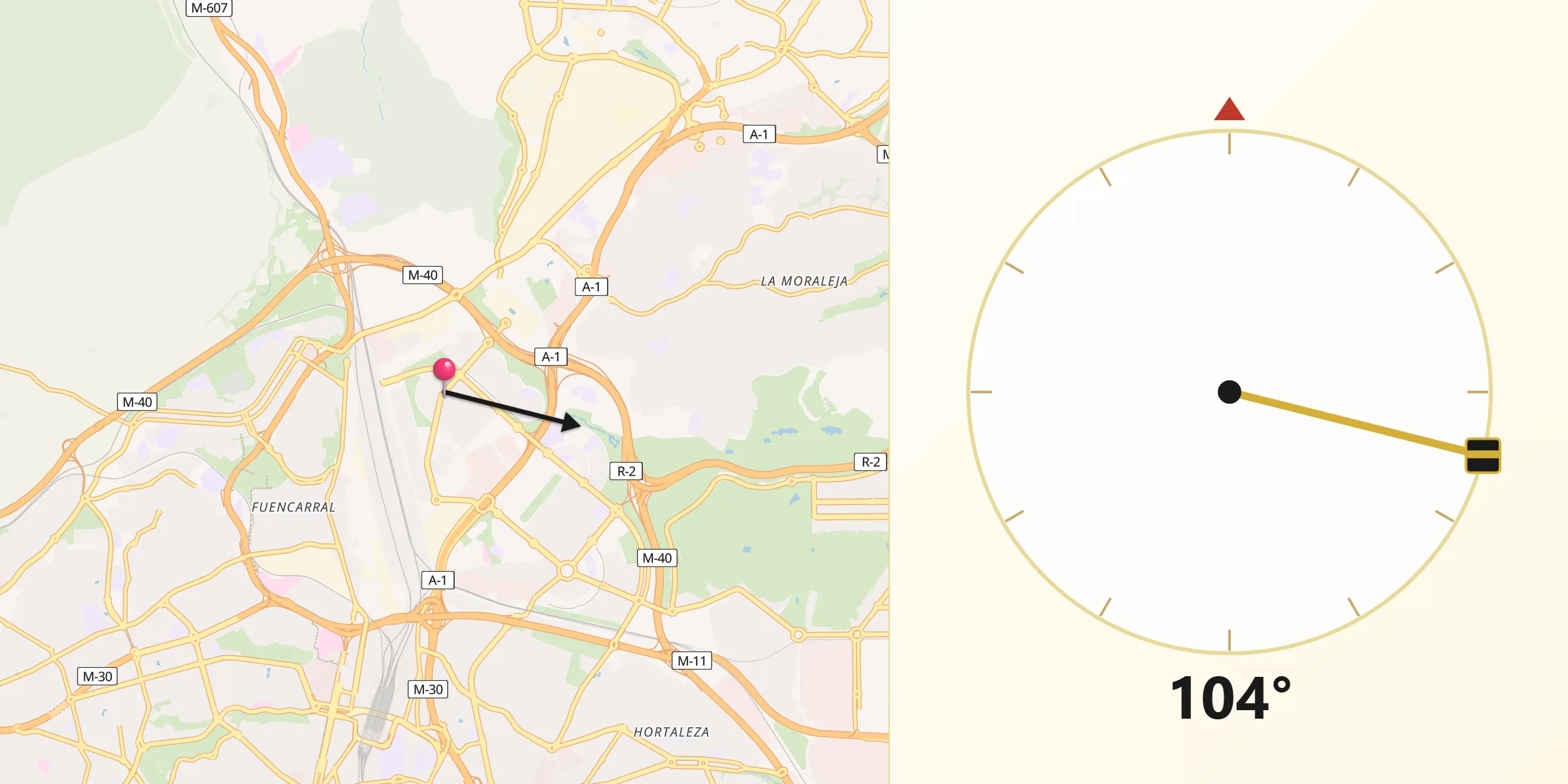 Dirección de la Qibla desde Las Tablas