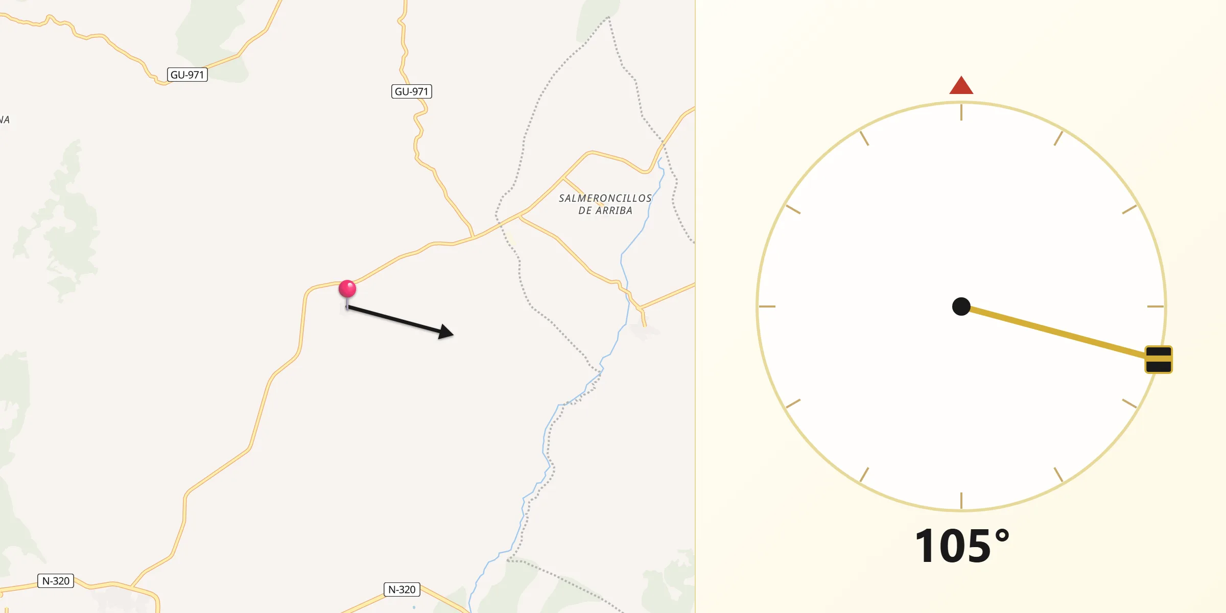 Dirección de la Qibla desde Millana