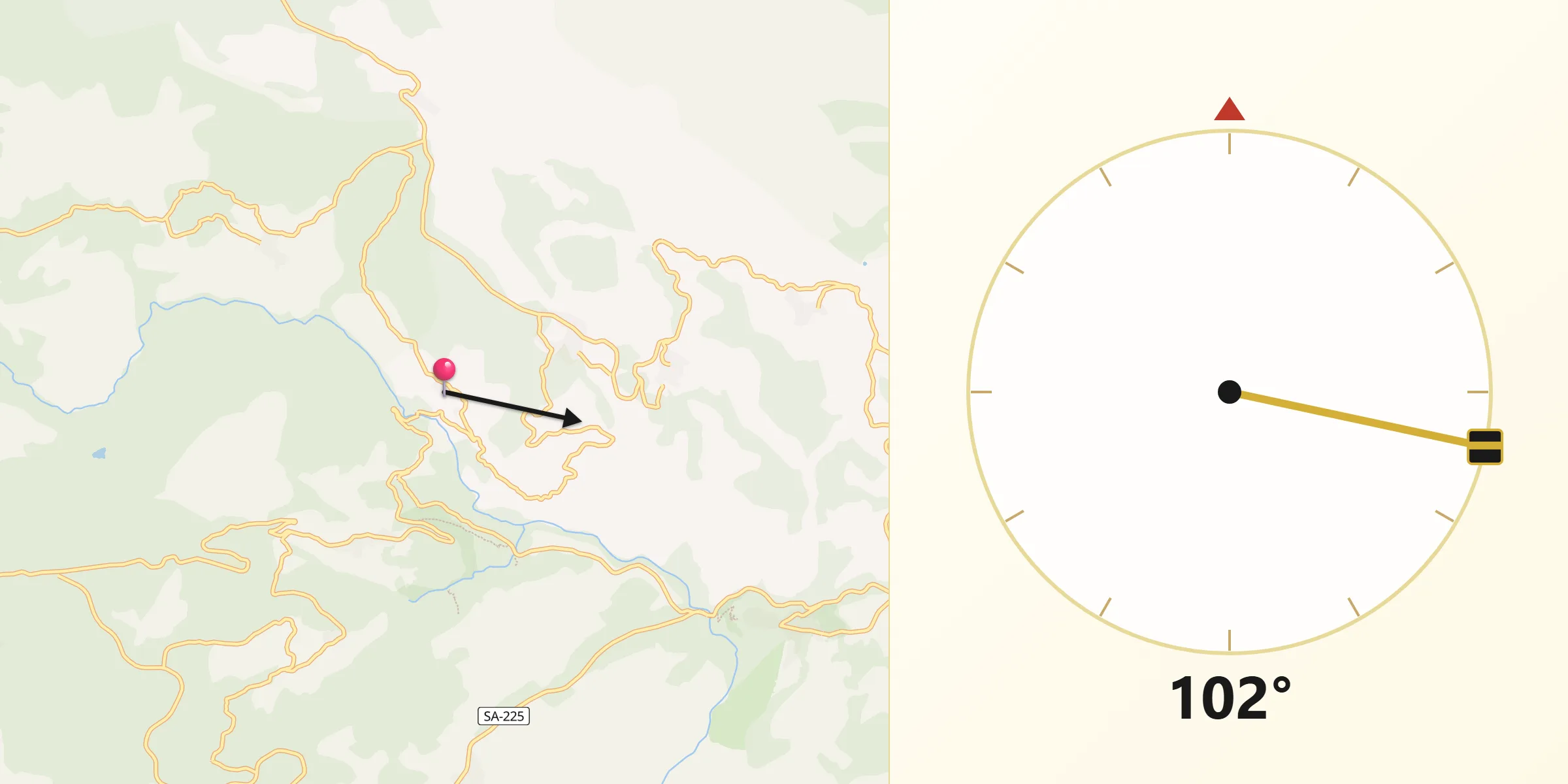 Dirección de la Qibla desde Las Casas del Conde