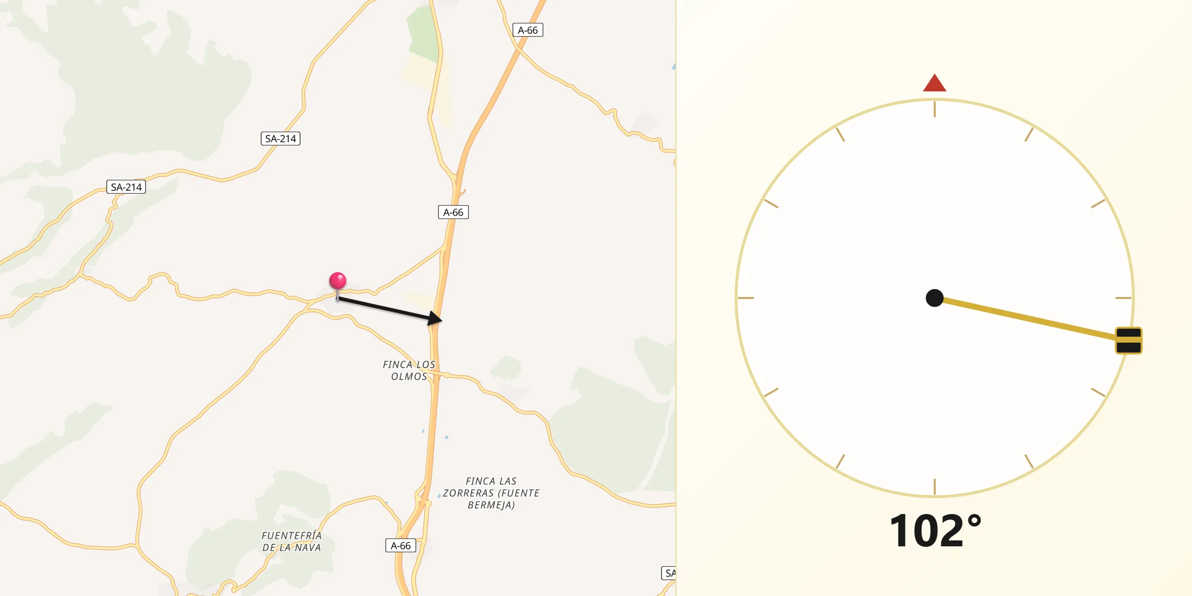Dirección de la Qibla desde Fuentes de Béjar