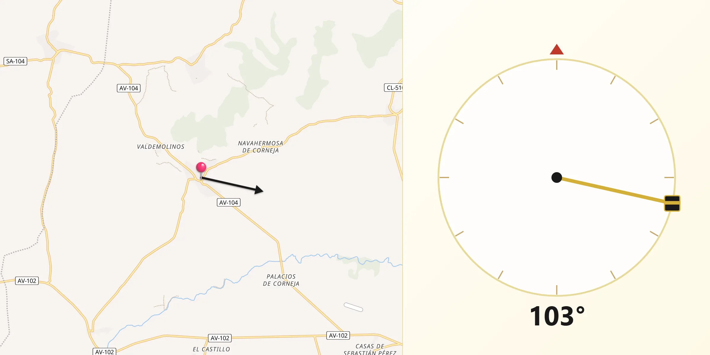 Dirección de la Qibla desde Santa María del Berrocal