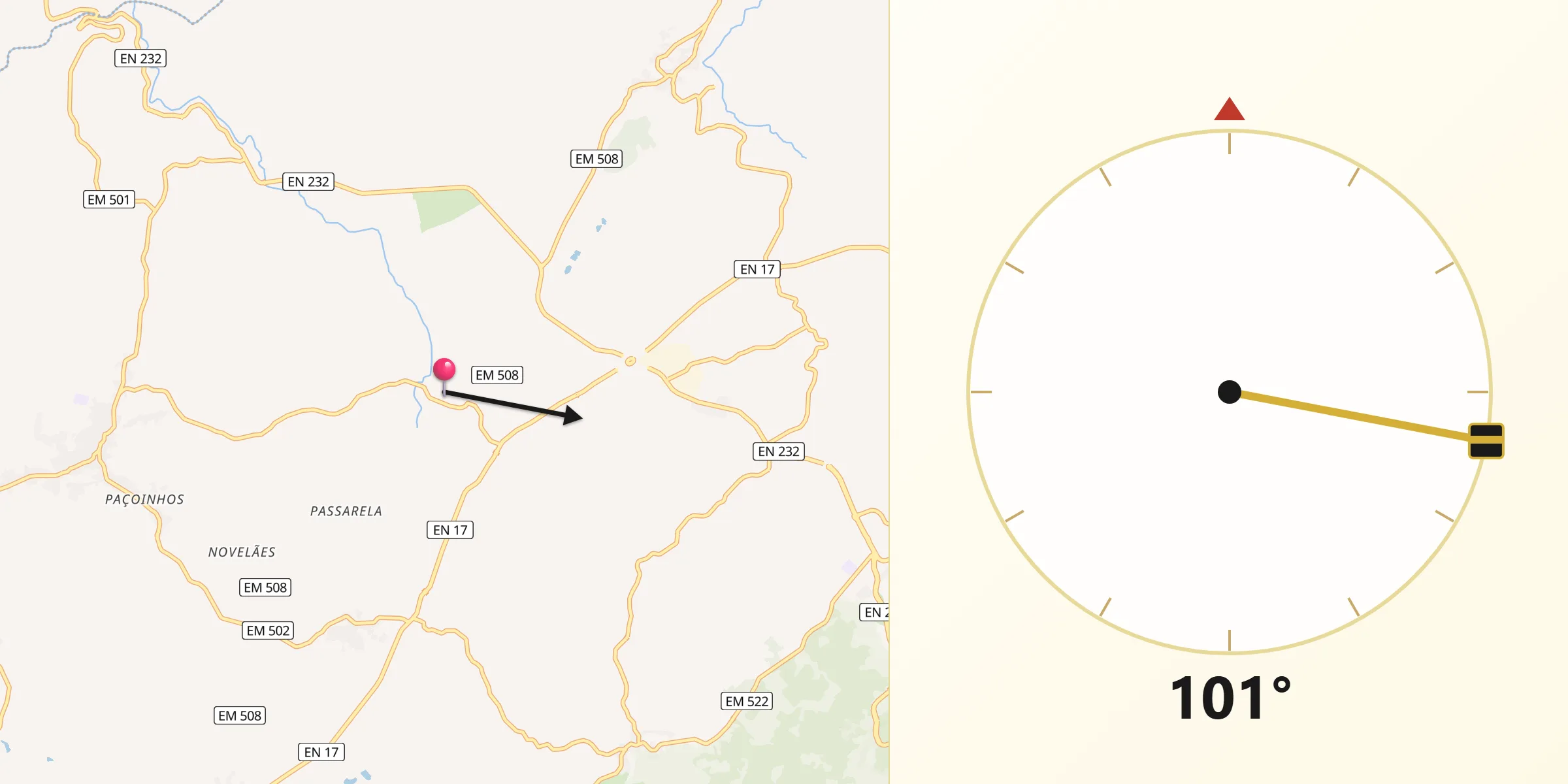 Direção da Qibla a partir de Rio Torto
