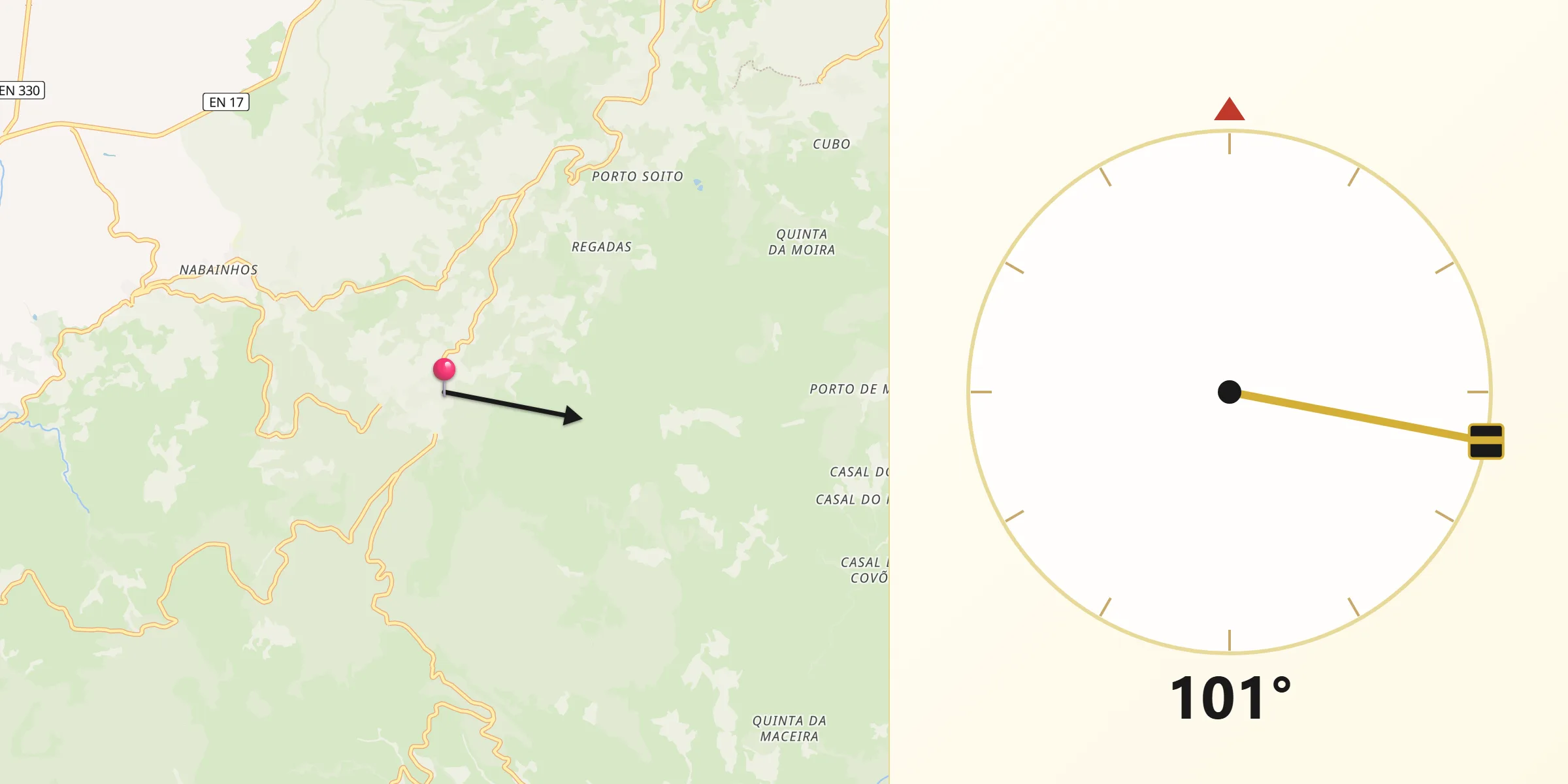 Direção da Qibla a partir de Folgosinho