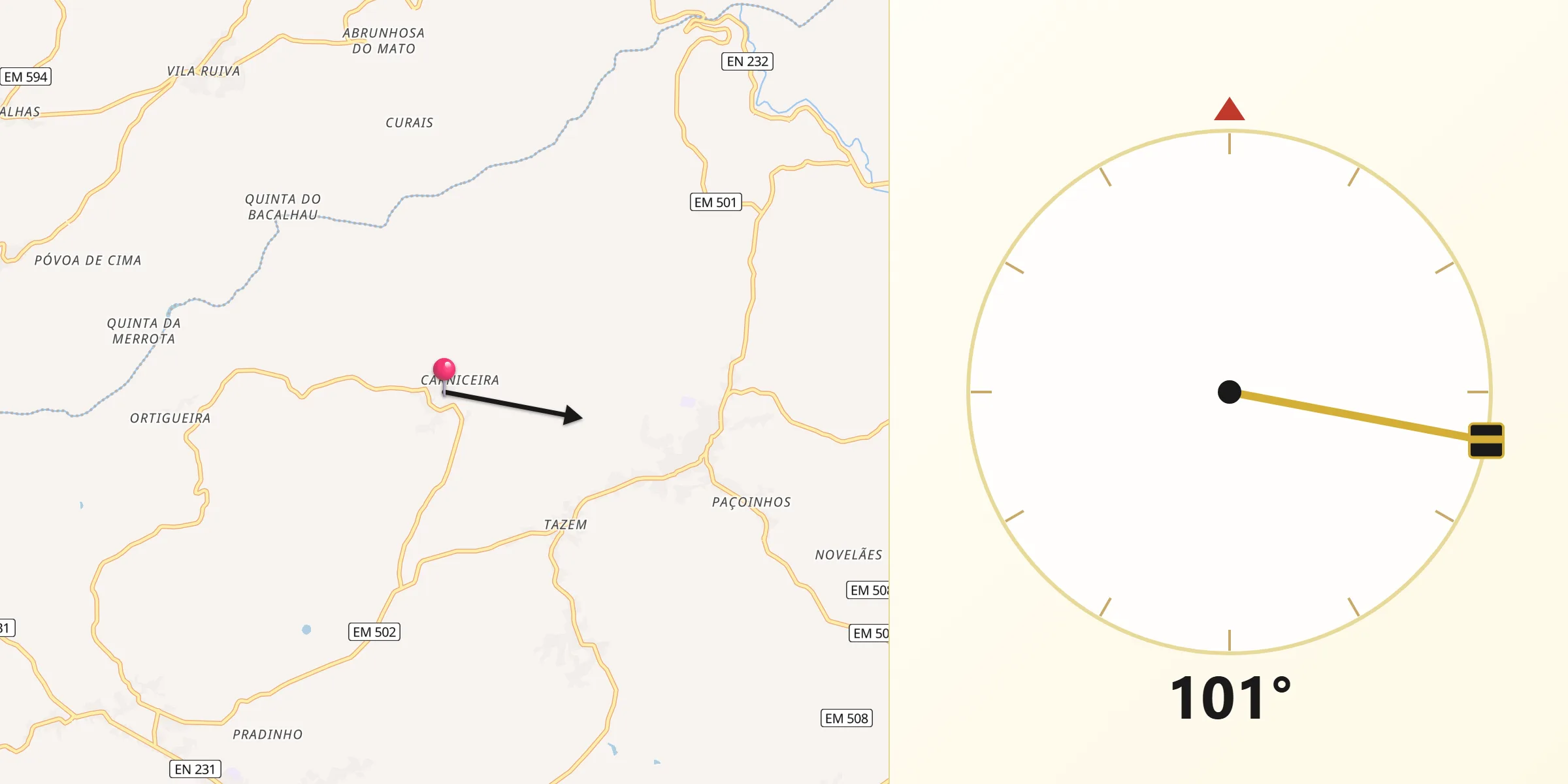 Direção da Qibla a partir de Girabolhos