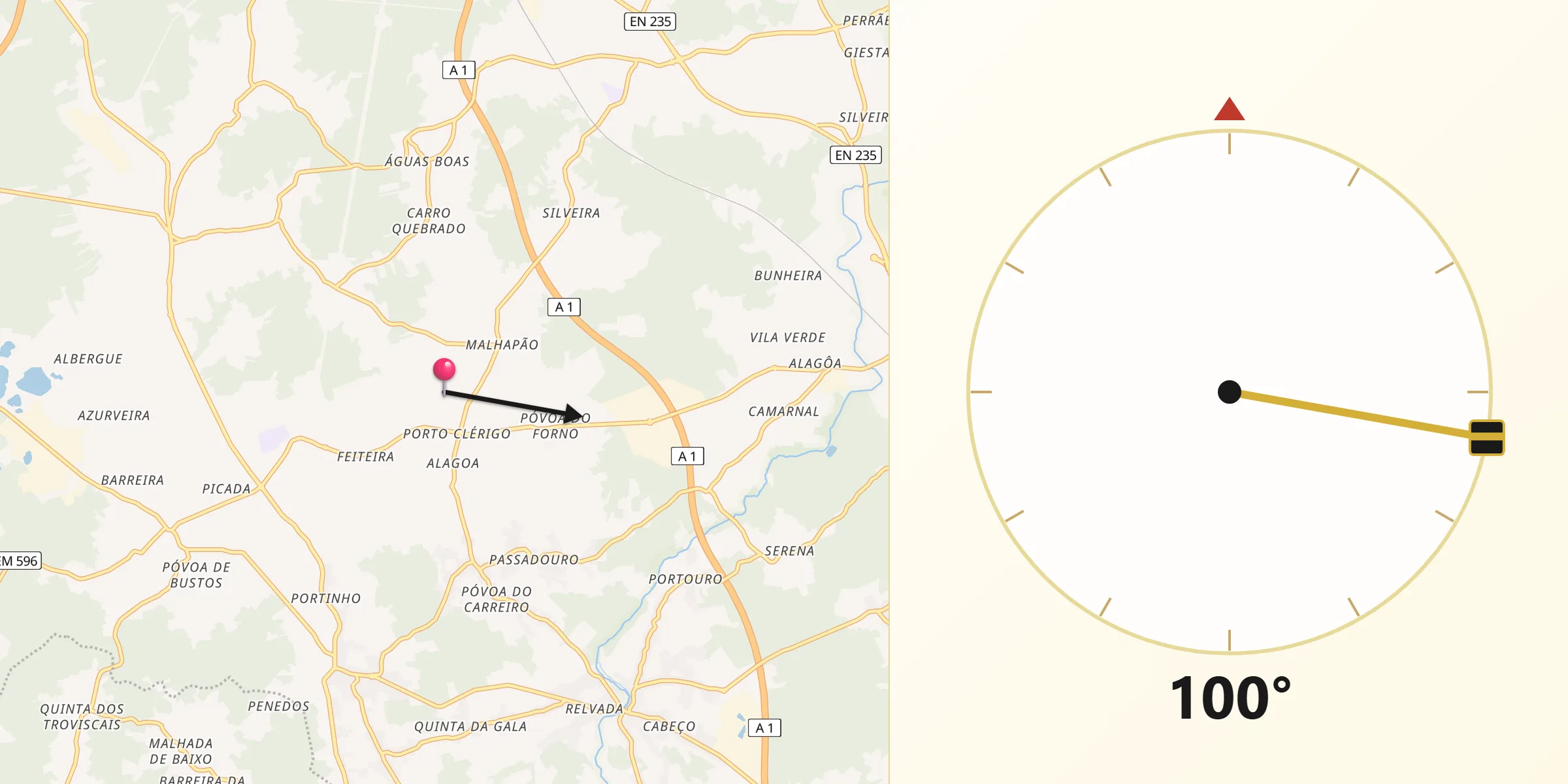 Direção da Qibla a partir de Oliveira do Bairro