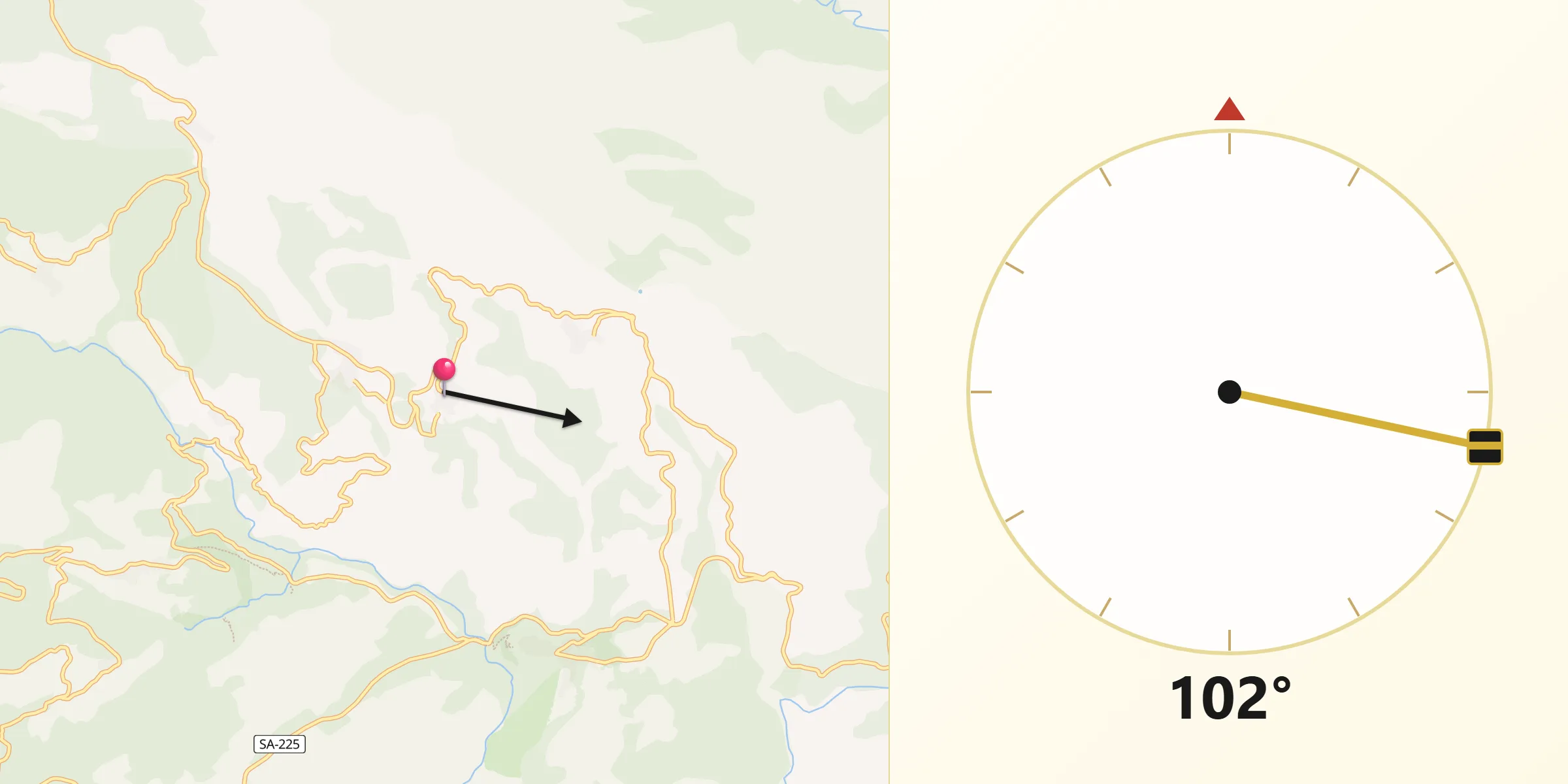 Dirección de la Qibla desde Villanueva del Conde