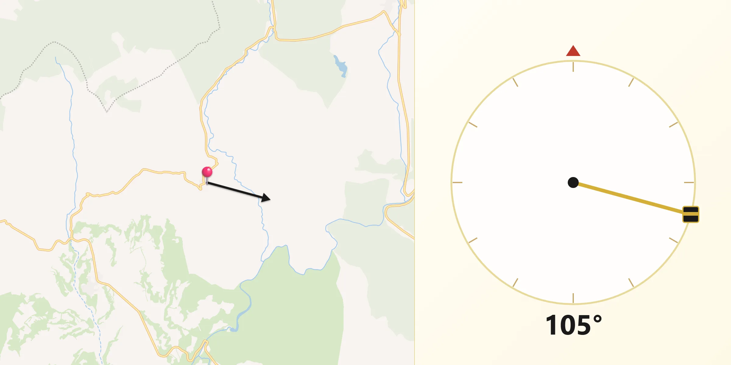 Dirección de la Qibla desde Arandilla del Arroyo