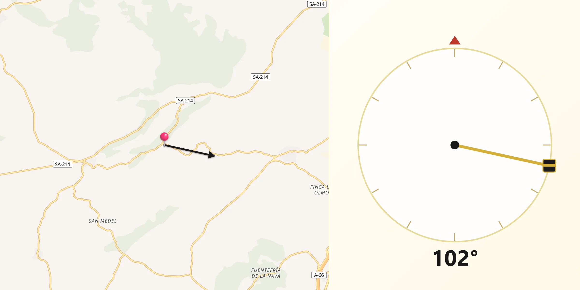 Dirección de la Qibla desde Puebla de San Medel