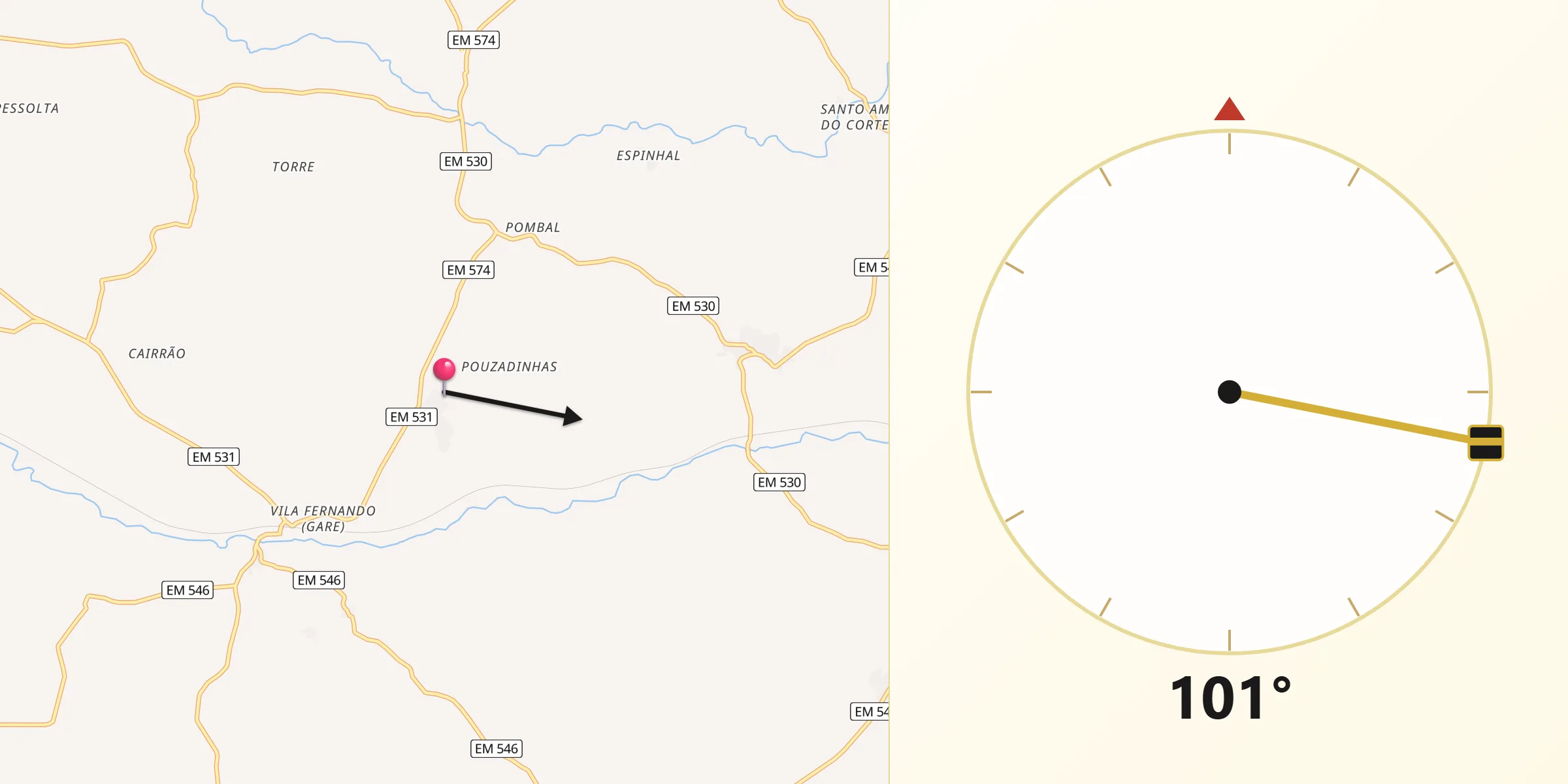 Direção da Qibla a partir de Albardo