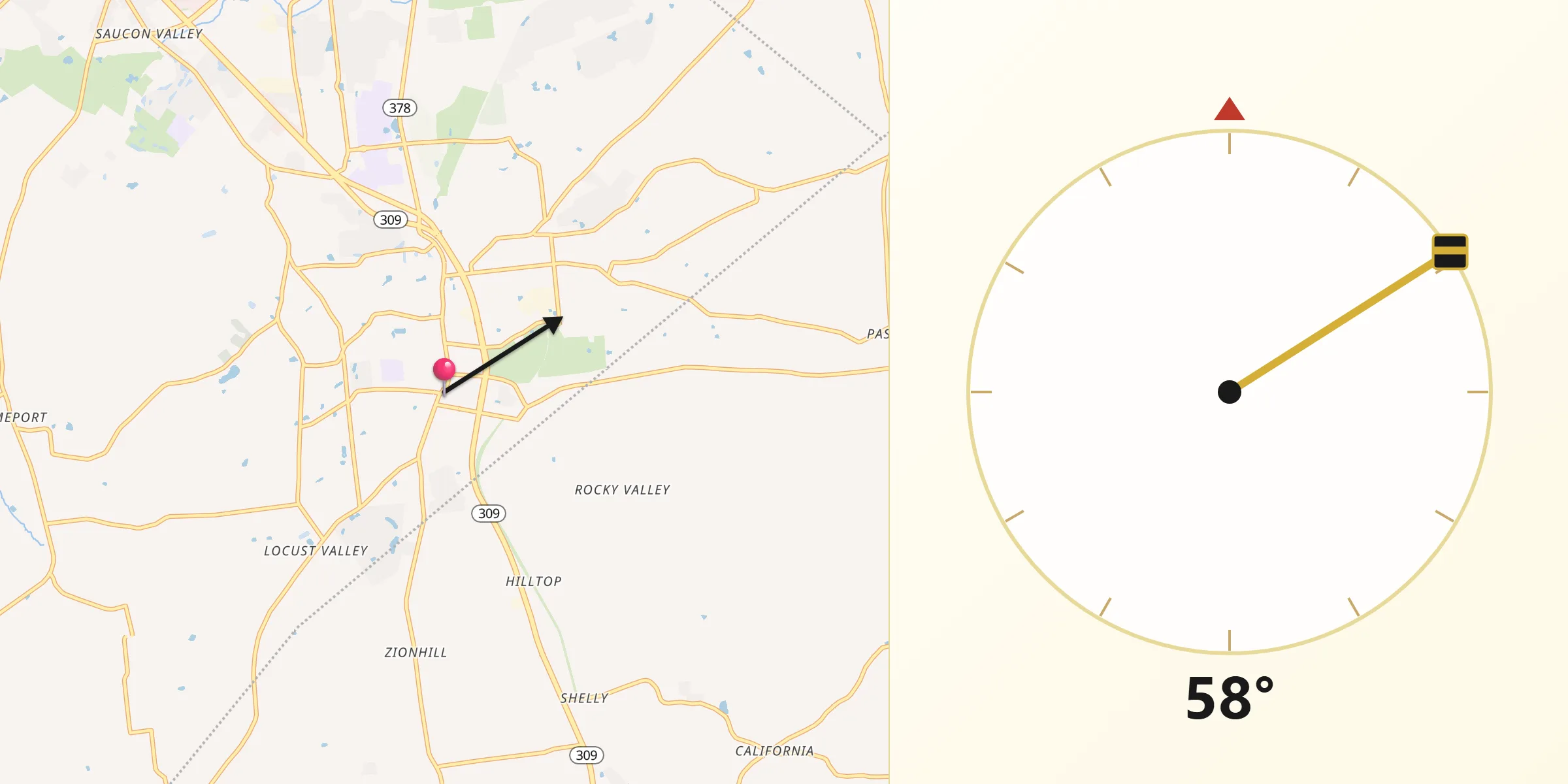 Qibla Direction from Coopersburg