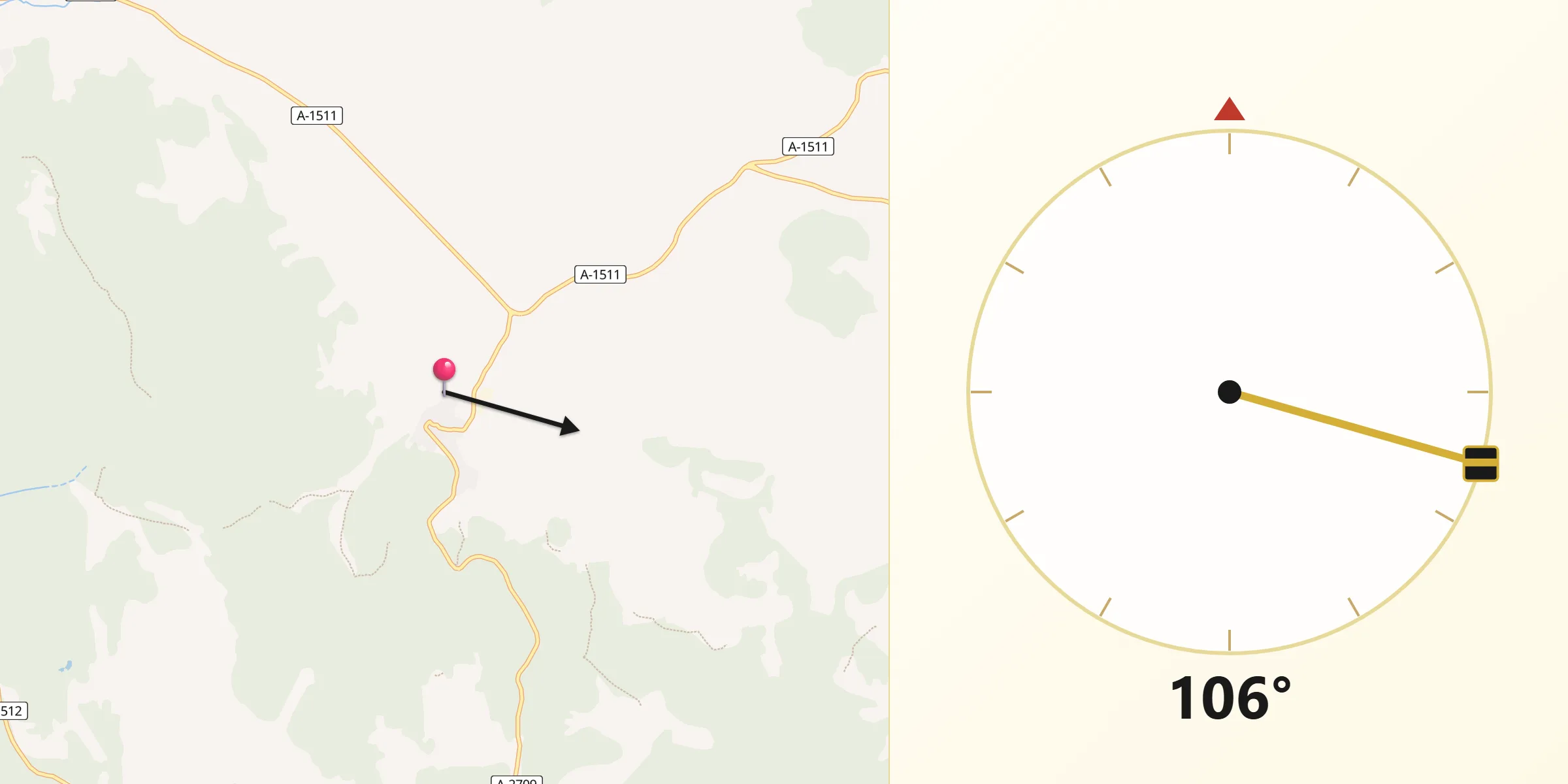 Dirección de la Qibla desde Bronchales