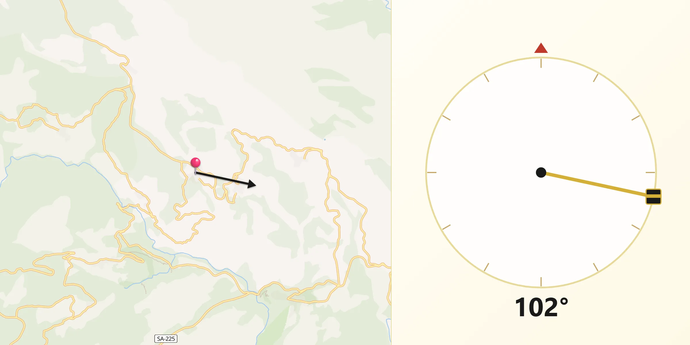 Dirección de la Qibla desde Sequeros