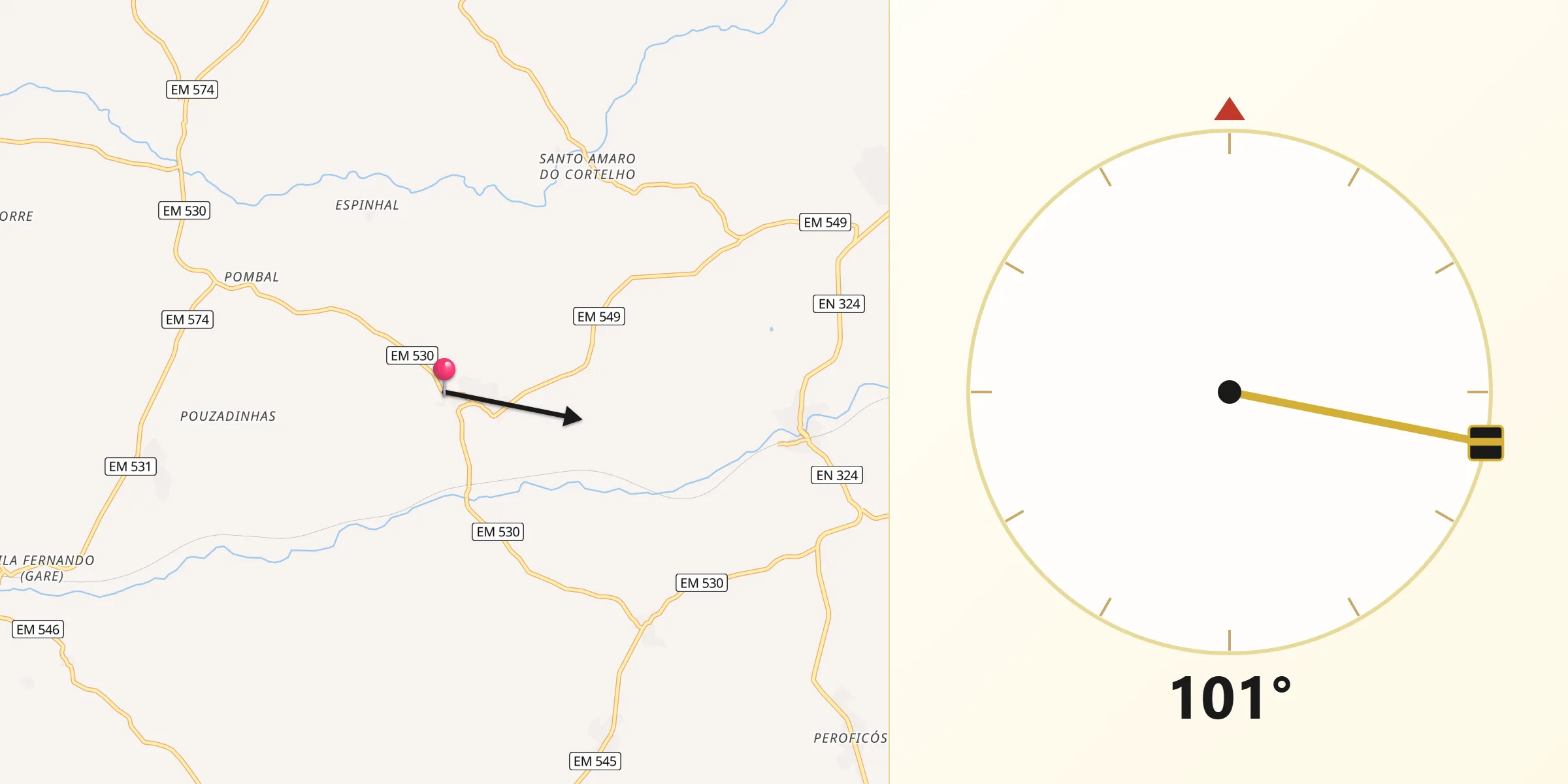 Direção da Qibla a partir de Rochoso