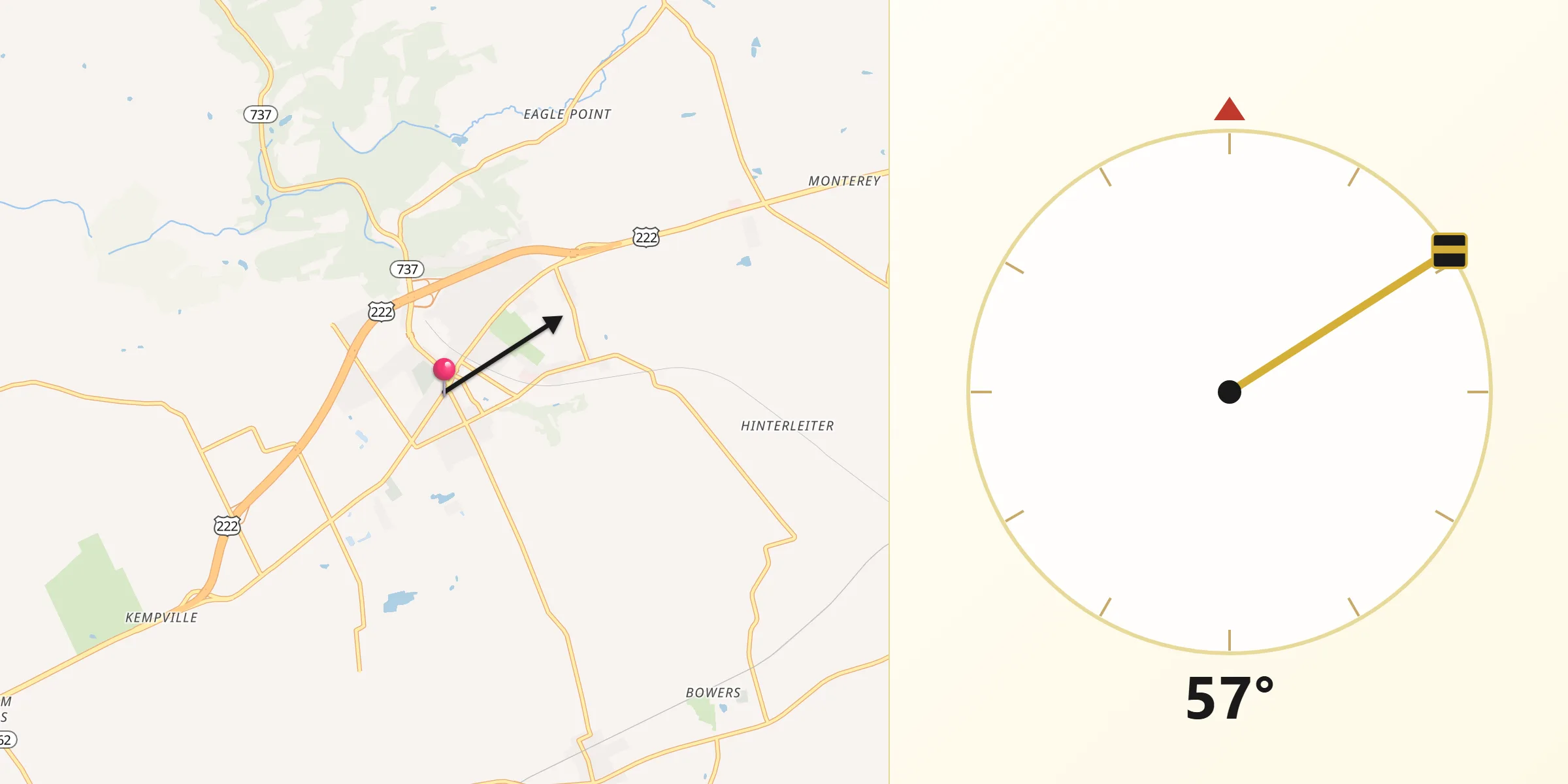 Qibla Direction from Kutztown
